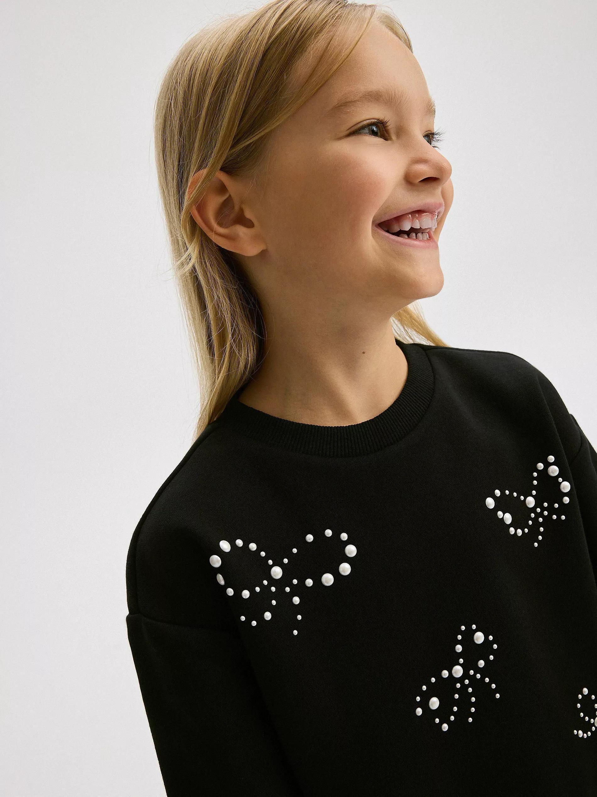 Black Sweatshirt With Applique, Kids Girls, , large image number 4