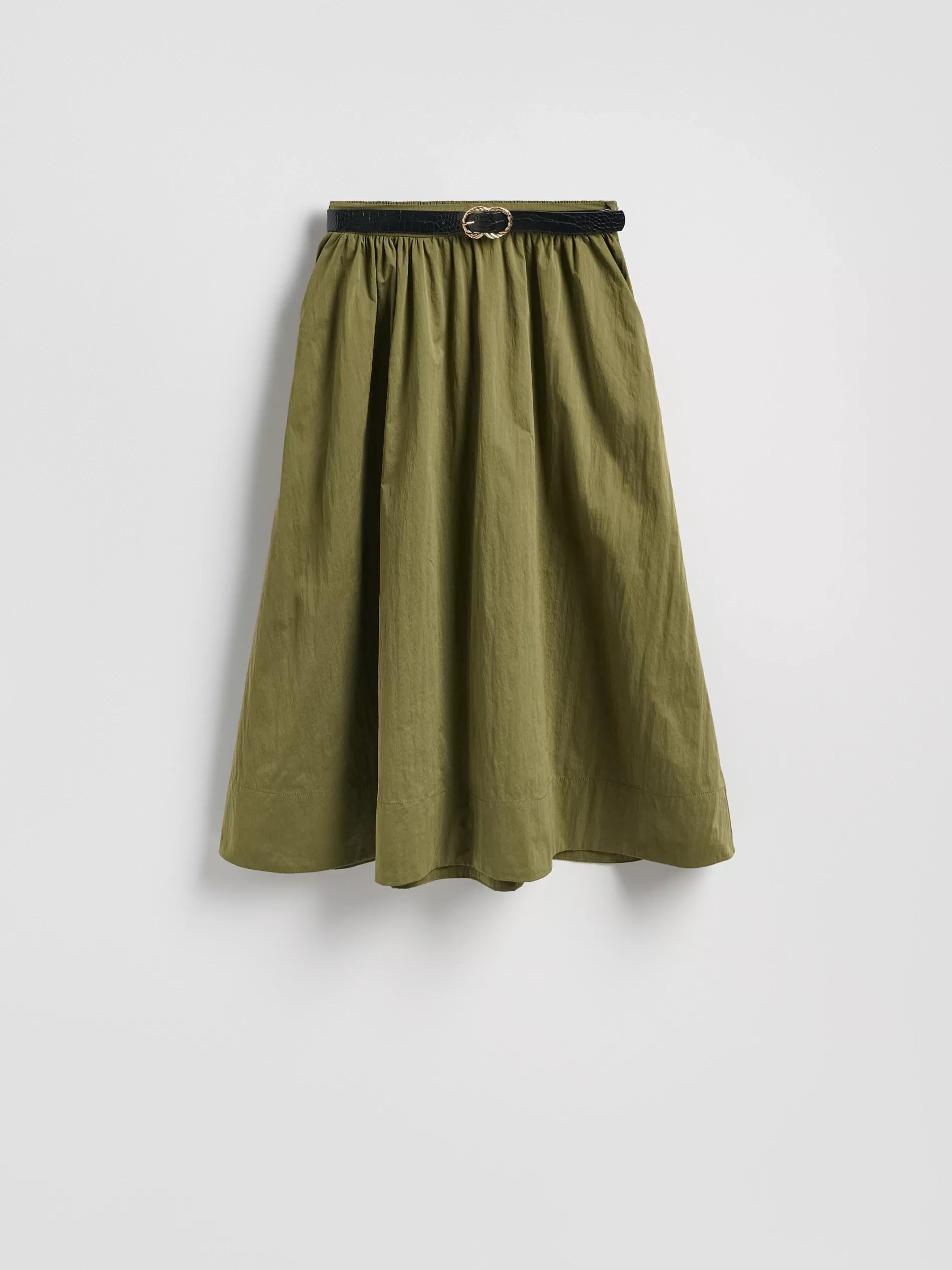 Green Midi Skirt With Belt, Khaki, medium