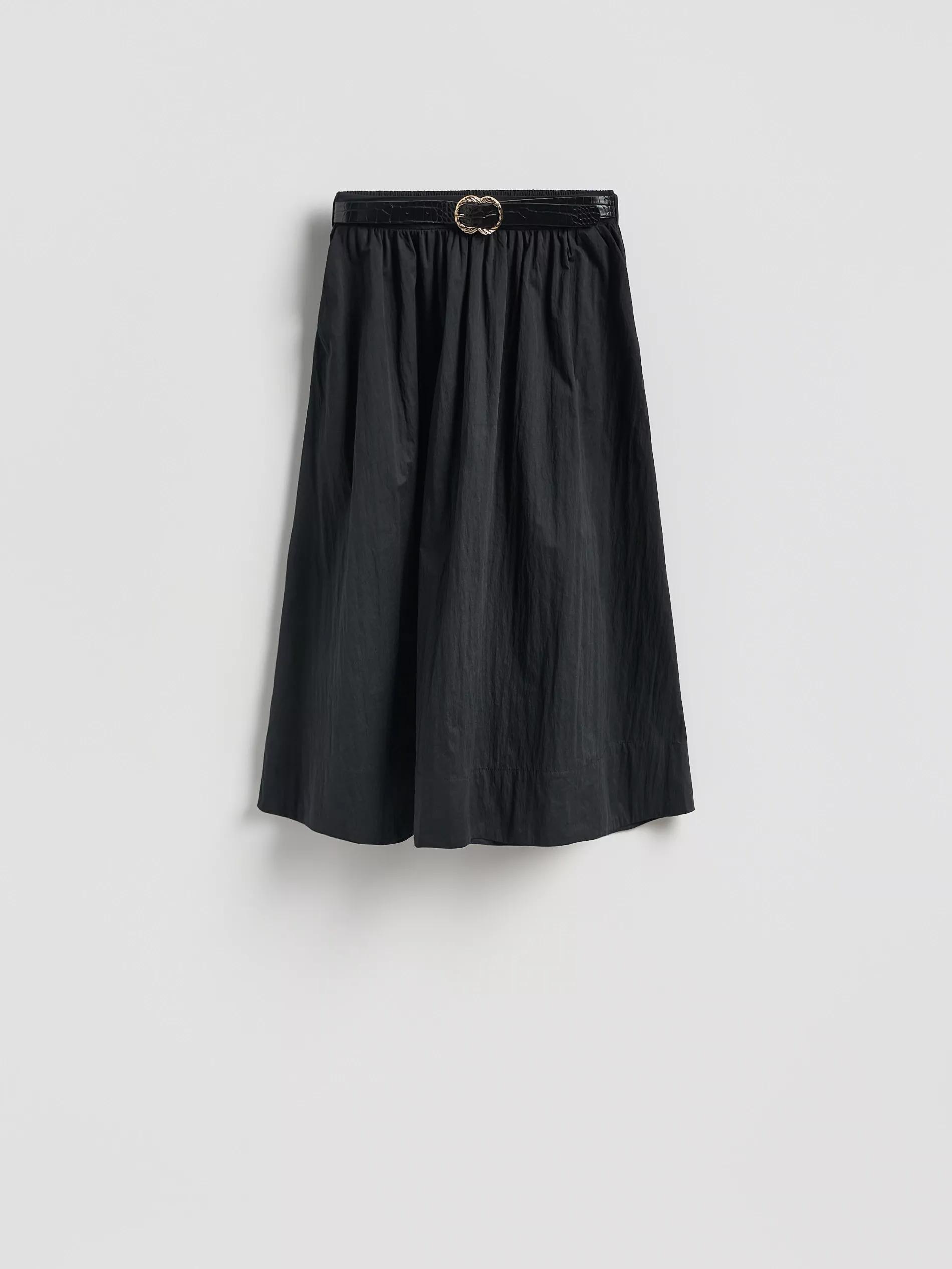Black Midi Skirt With Belt, Black, large image number 0