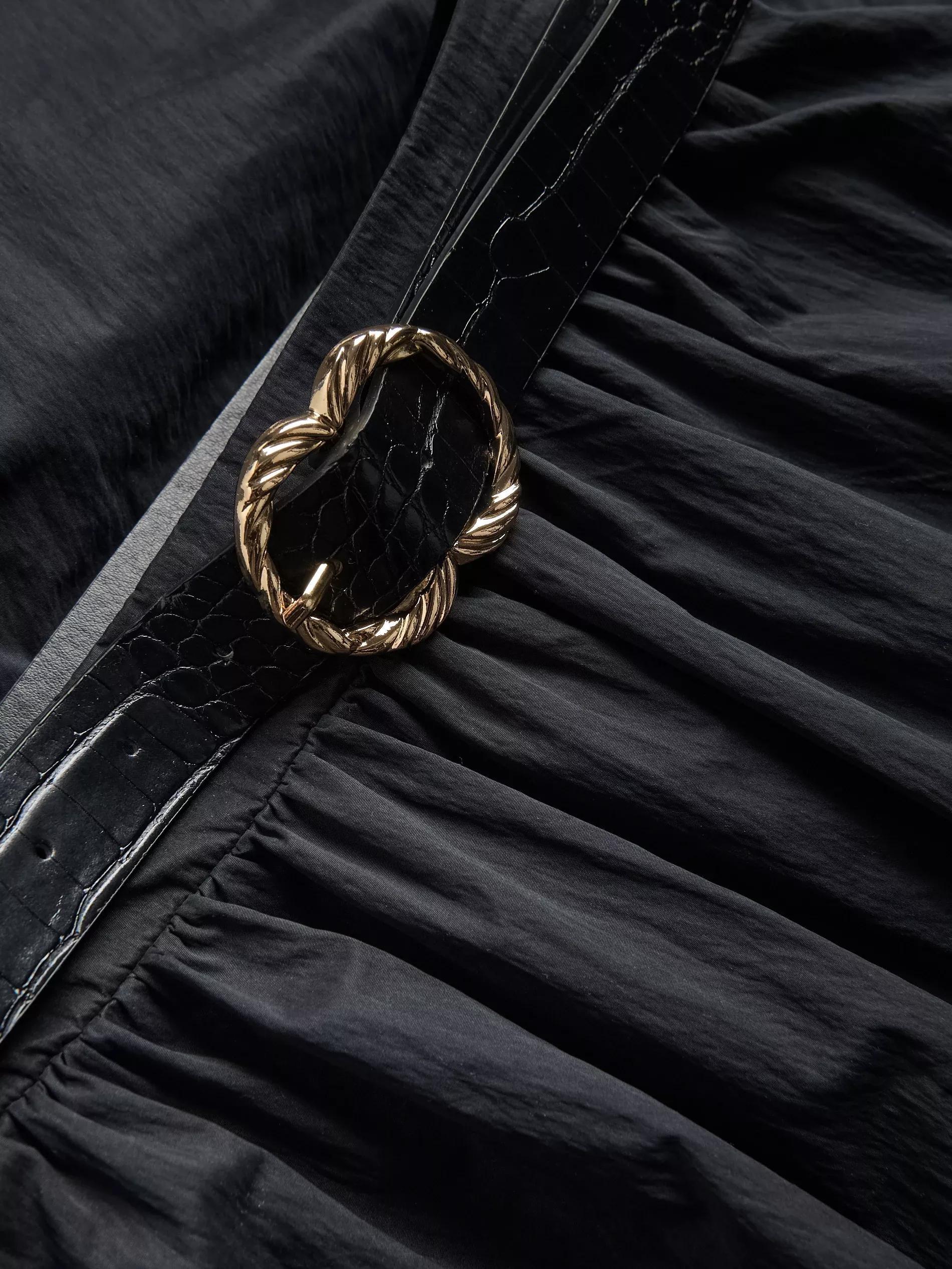 Black Midi Skirt With Belt, Black, large image number 1