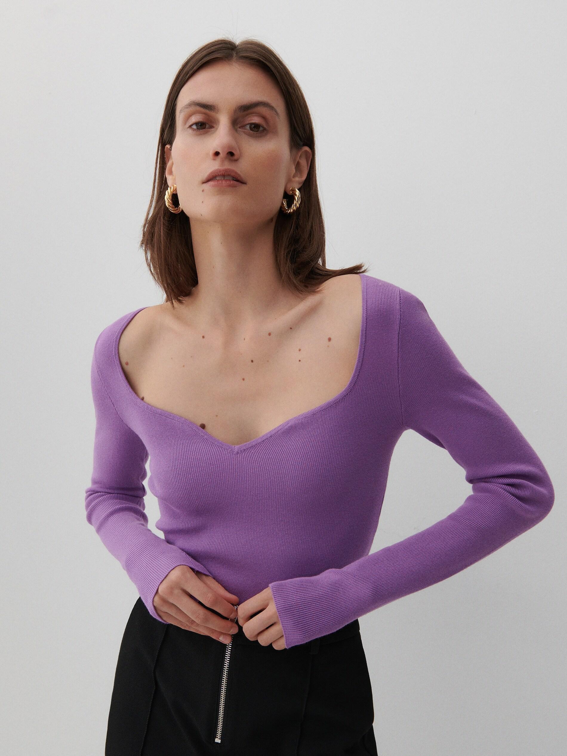 Purple Textured Knit Blouse, , large image number 0