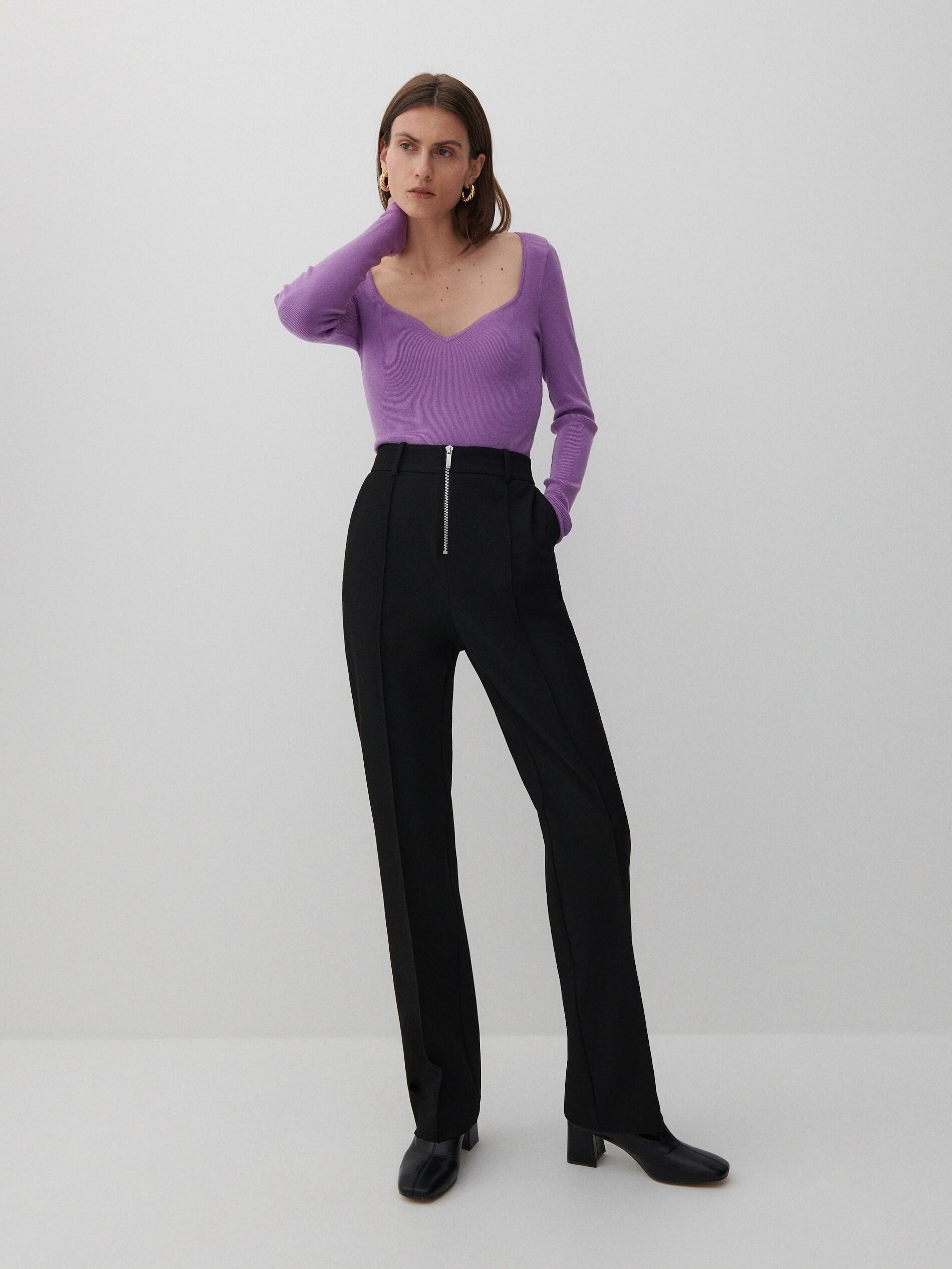 Purple Textured Knit Blouse, , large image number 1