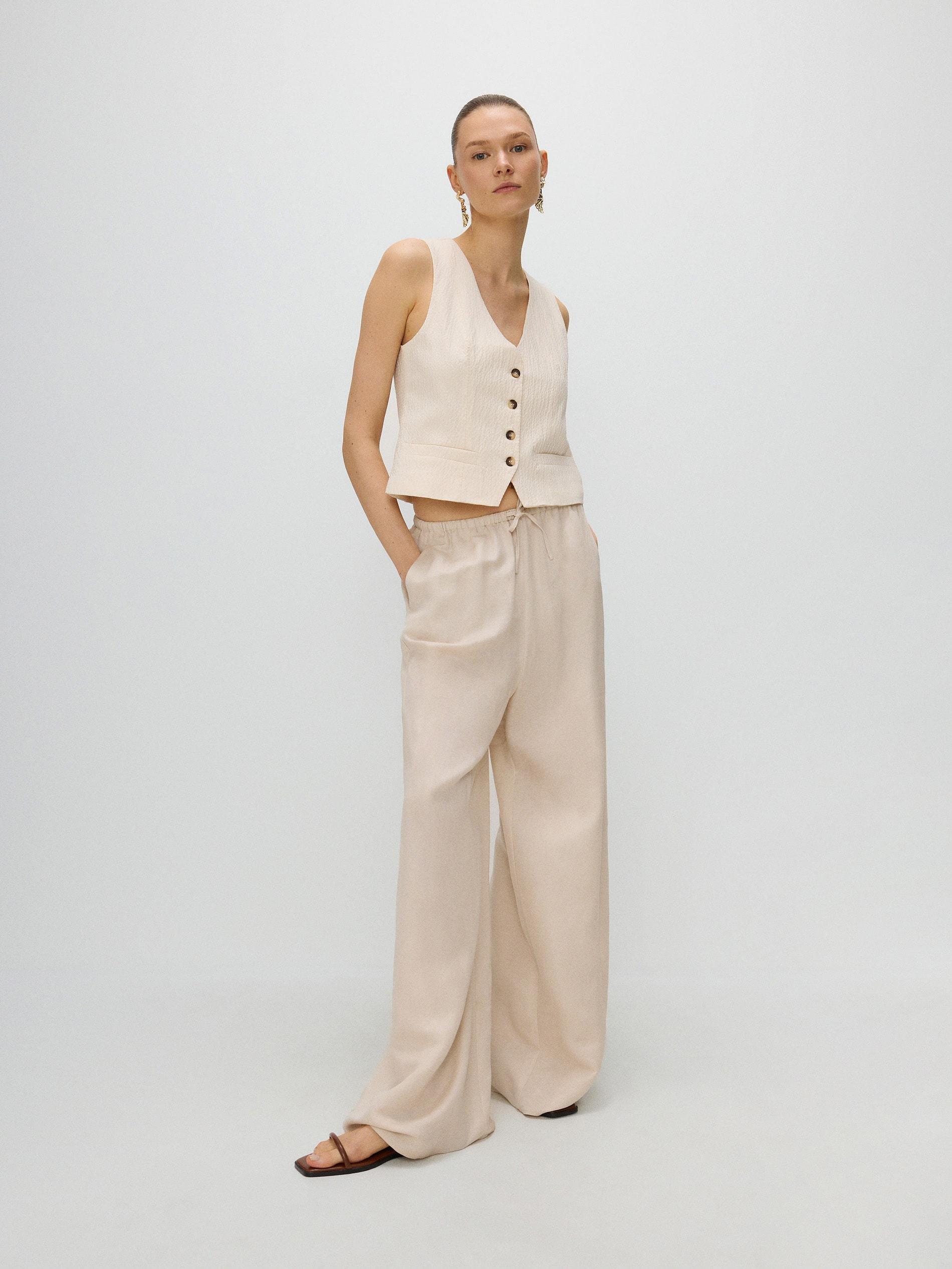 Beige V-Neck Structured Suit Vest, , large image number 3