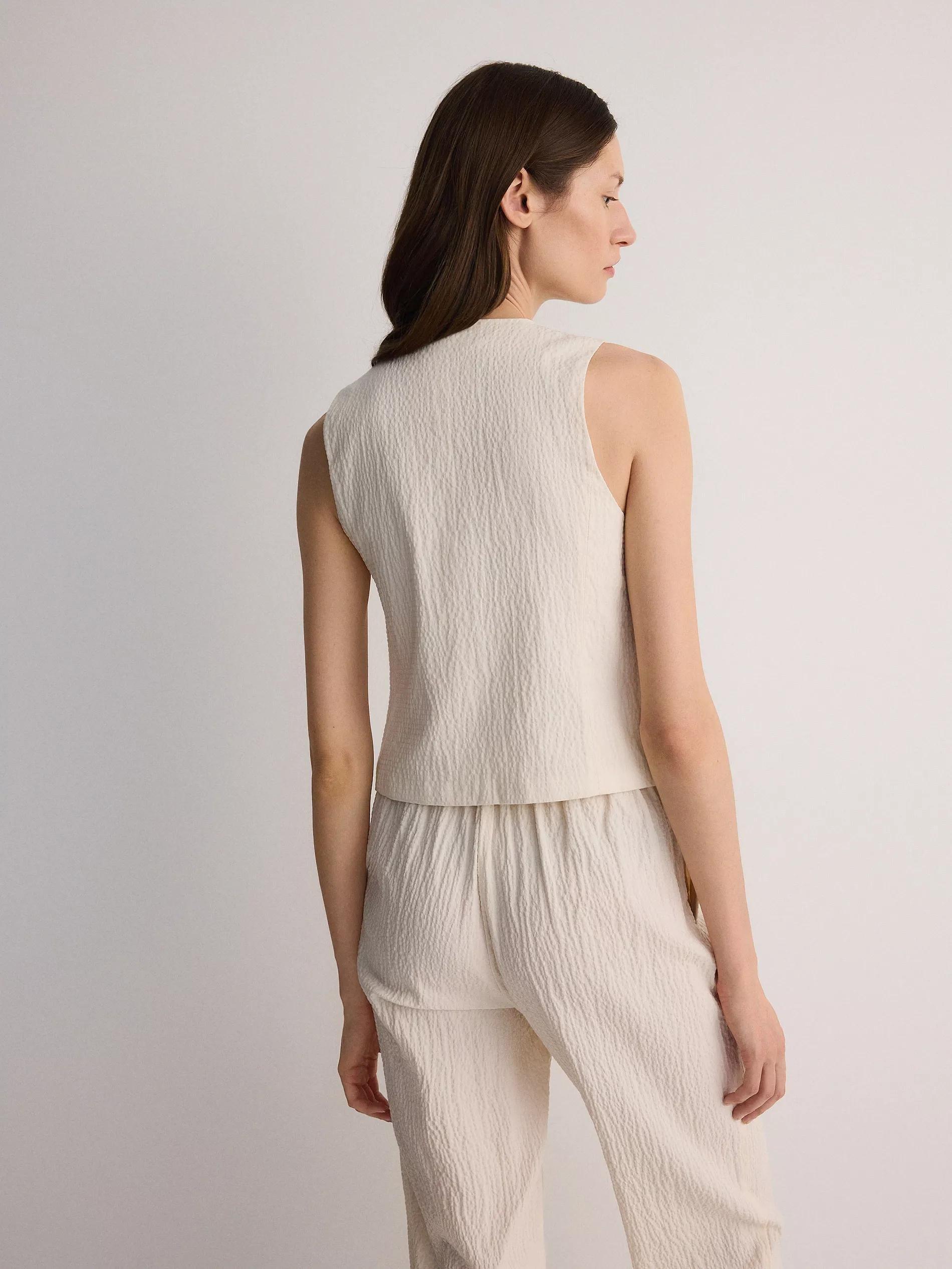 Beige V-Neck Structured Suit Vest, , large image number 6