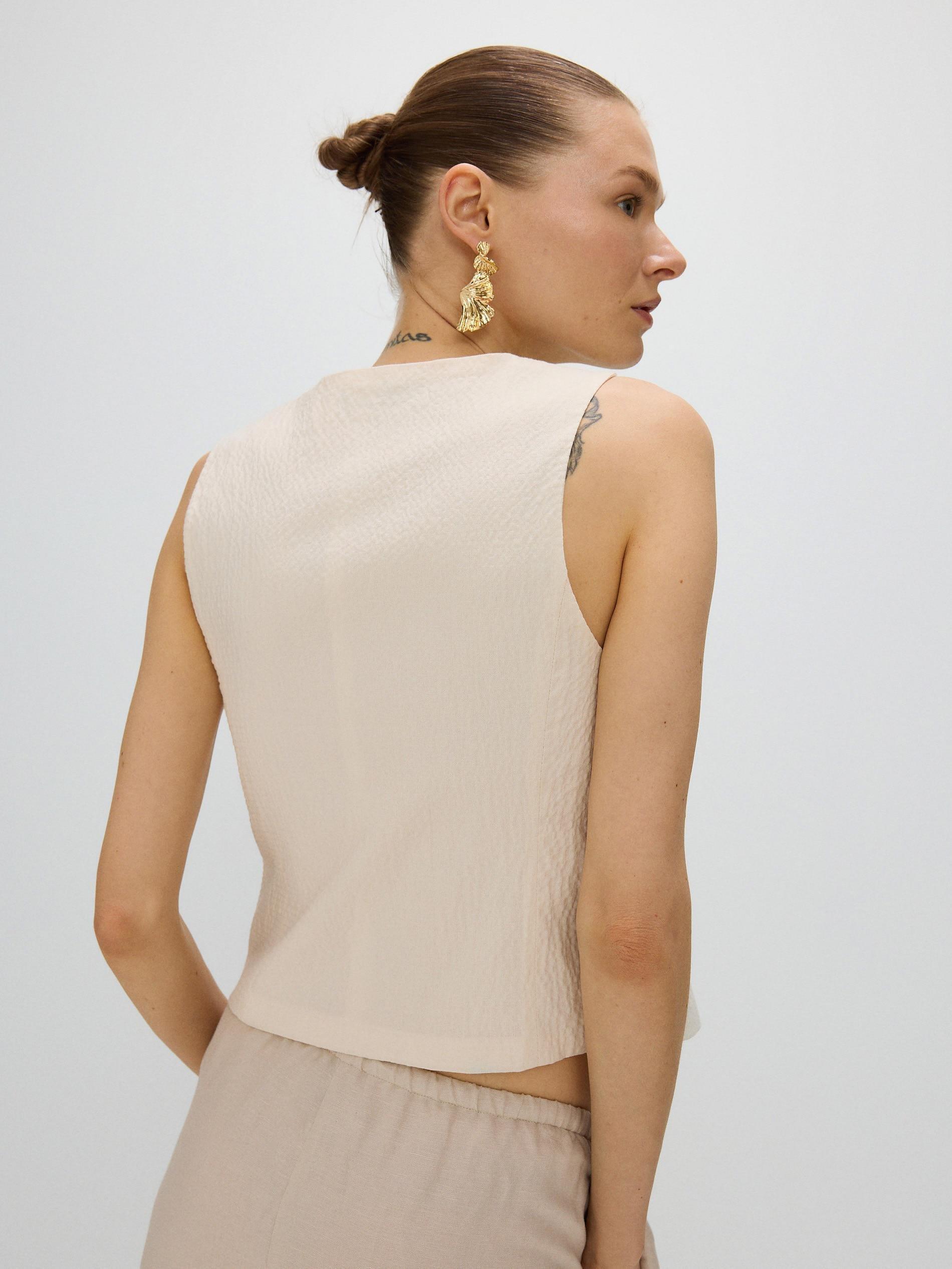 Beige V-Neck Structured Suit Vest, , large image number 7