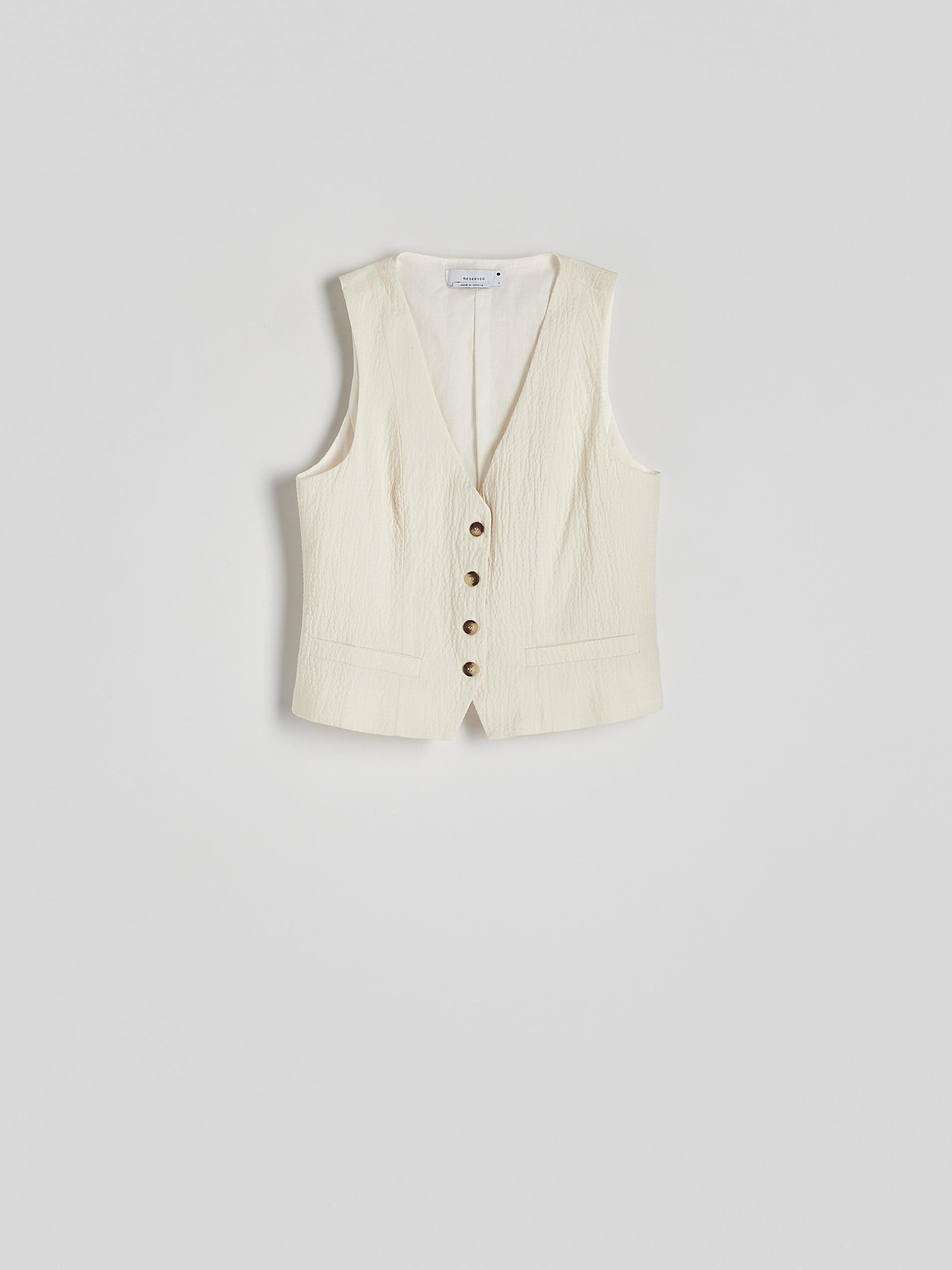 Beige V-Neck Structured Suit Vest, , large image number 8