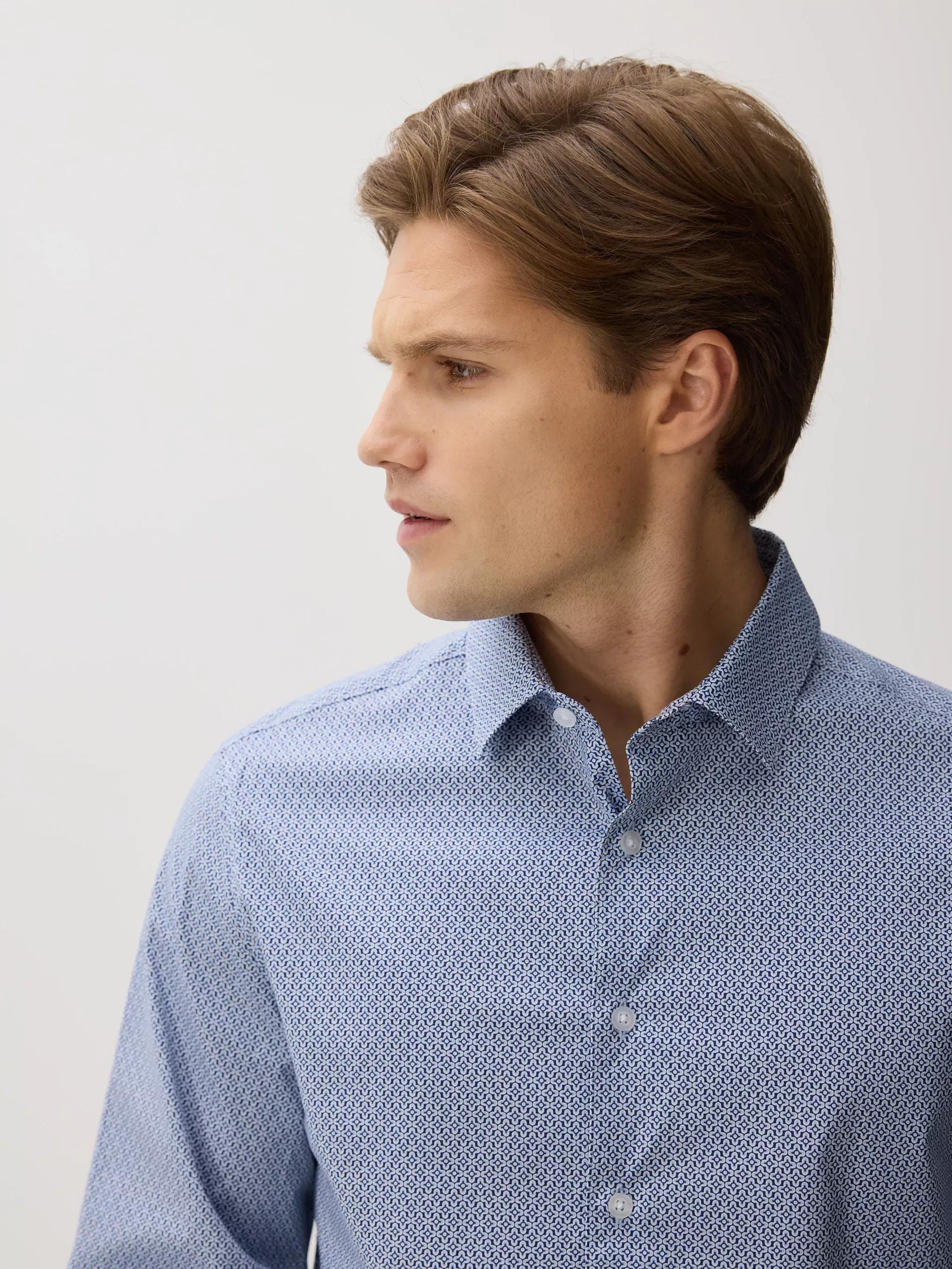 Navy Slim Fit Shirt With Fine Pattern, Navy, large image number 0