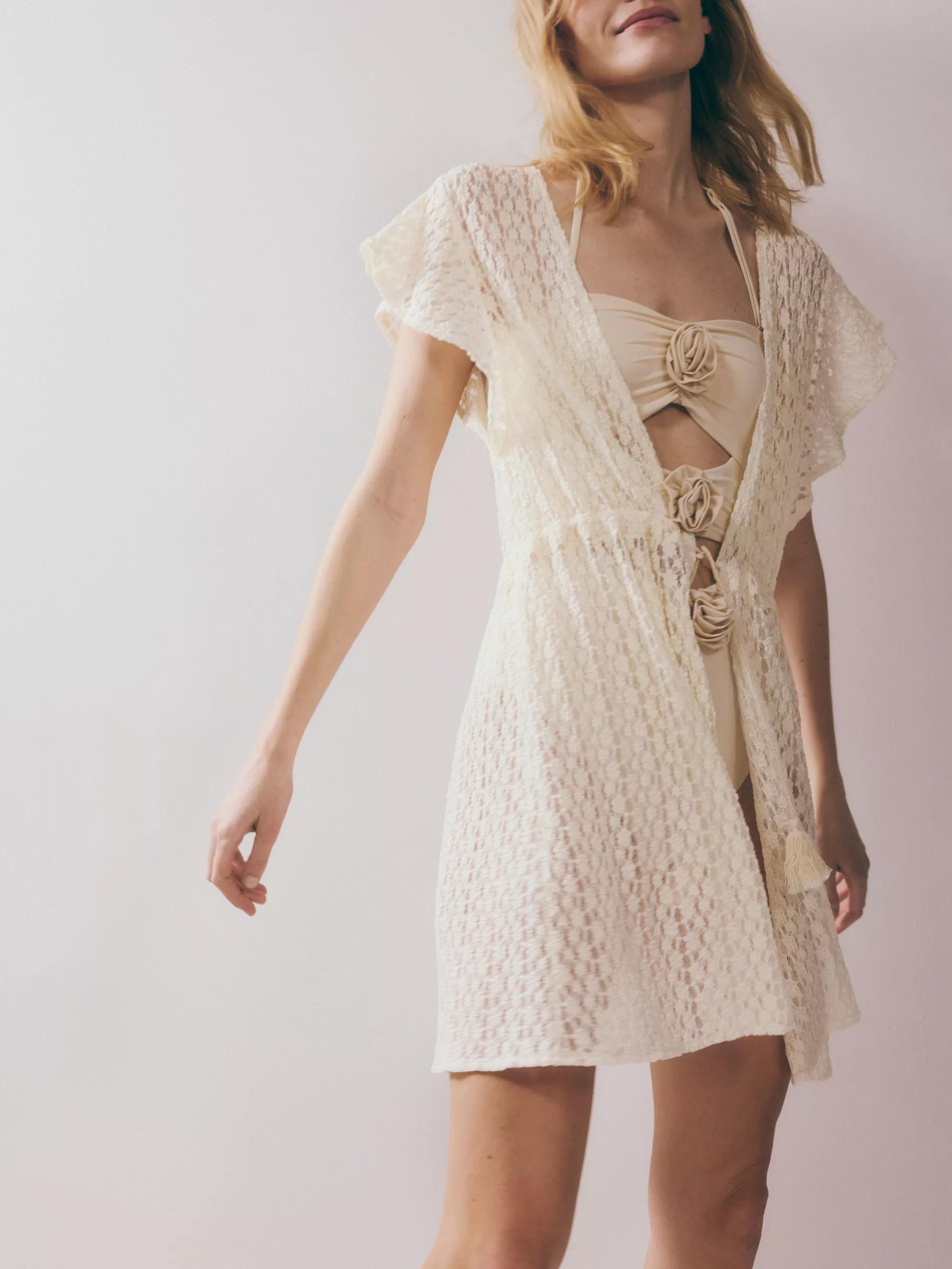 Cream Ladies` Poncho, Beige, large image number 3