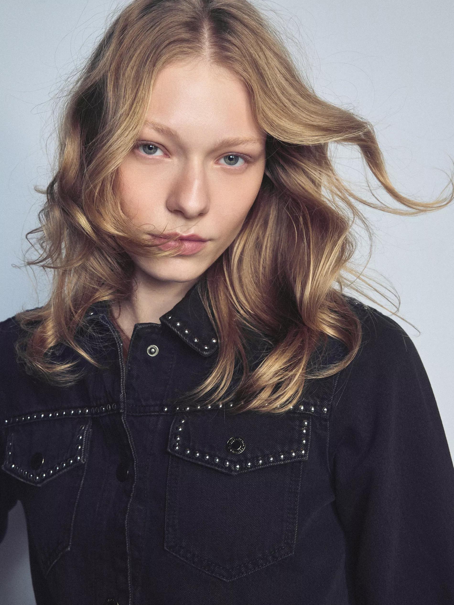 Black Denim Jacket With Studs, Black, large image number 2