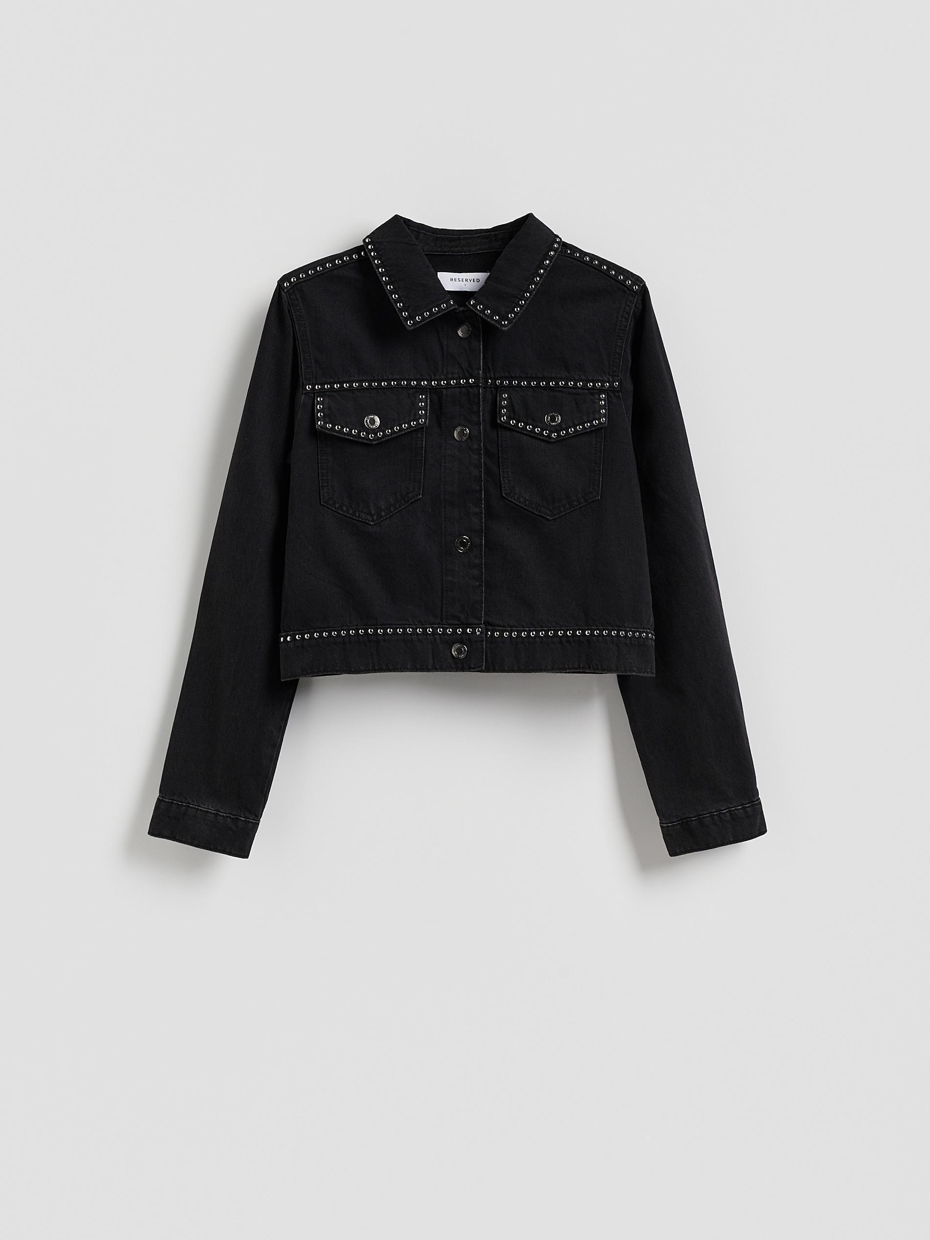 Black Denim Jacket With Studs, Black, large image number 4