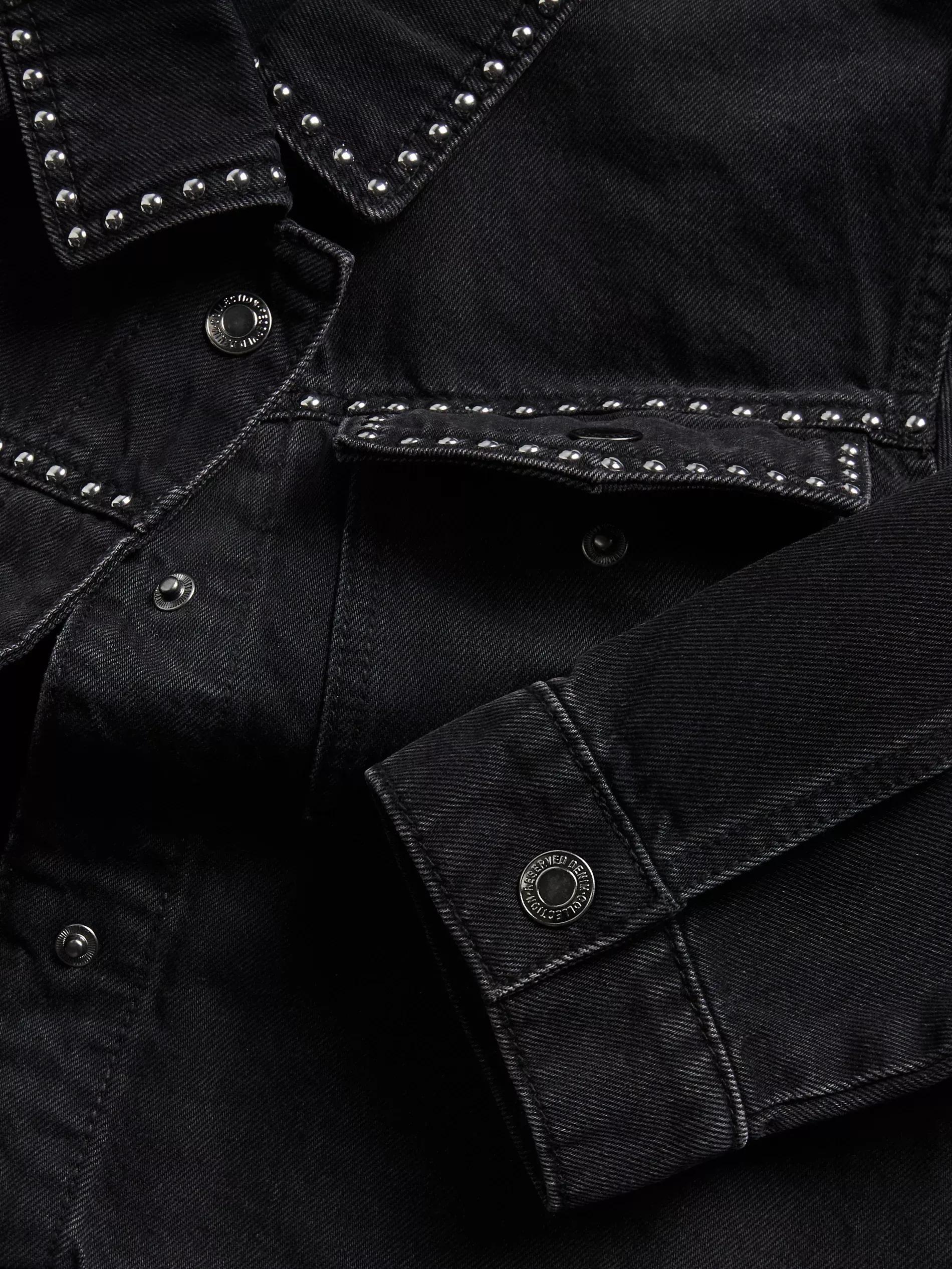 Black Denim Jacket With Studs, Black, large image number 5