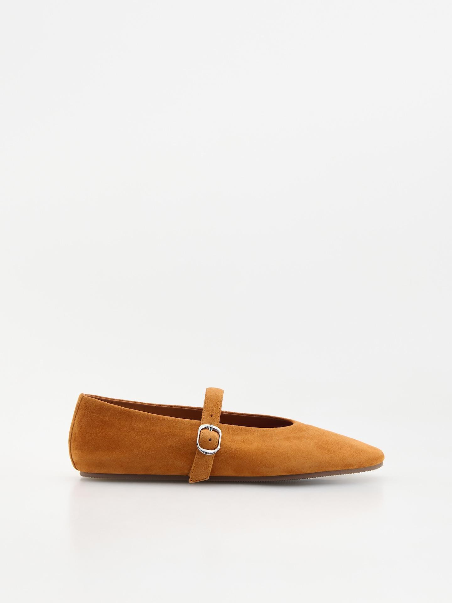 Copper Suede Ballerinas With Strap, Orange, medium