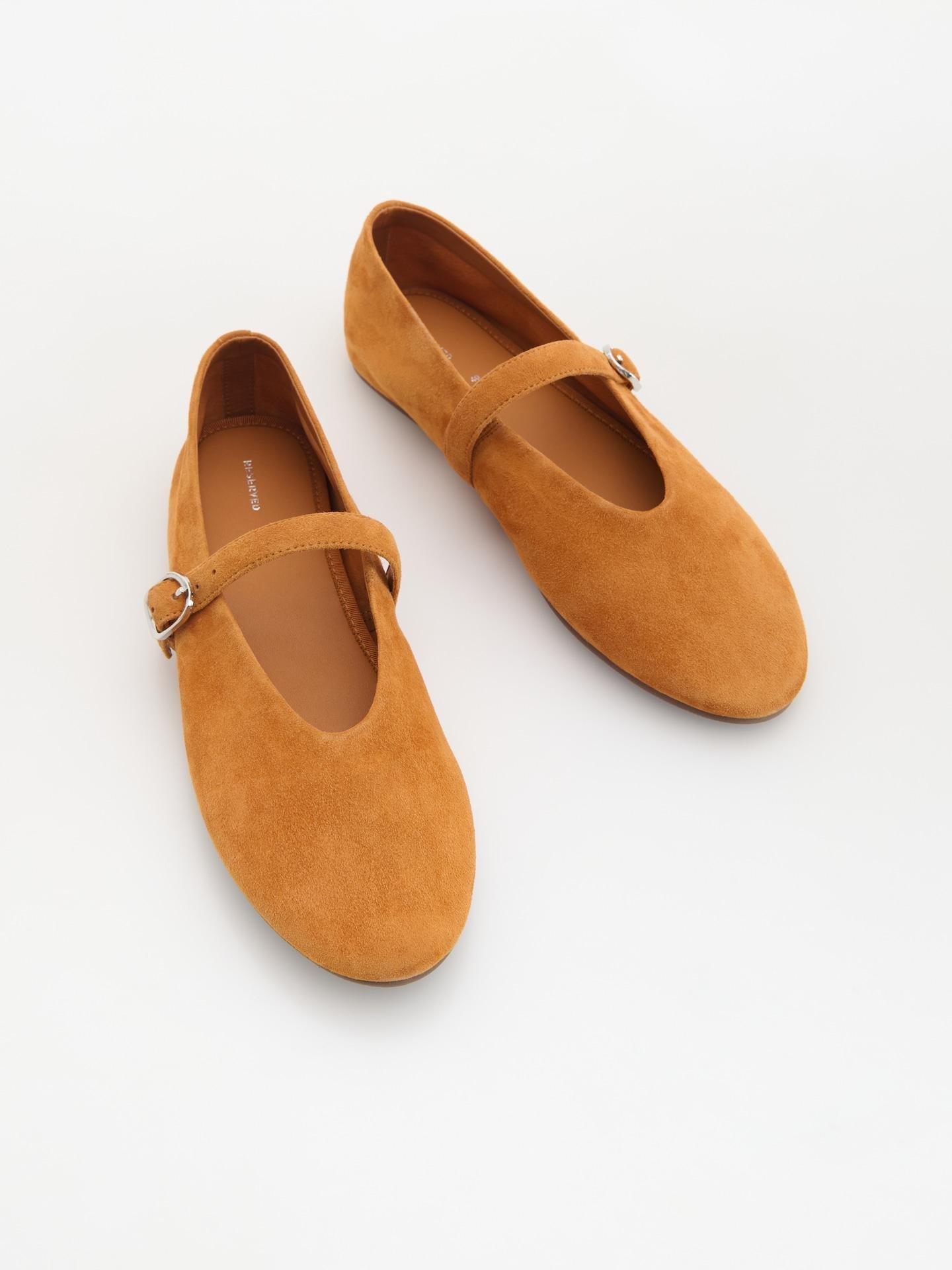 Copper Suede Ballerinas With Strap, Orange, medium