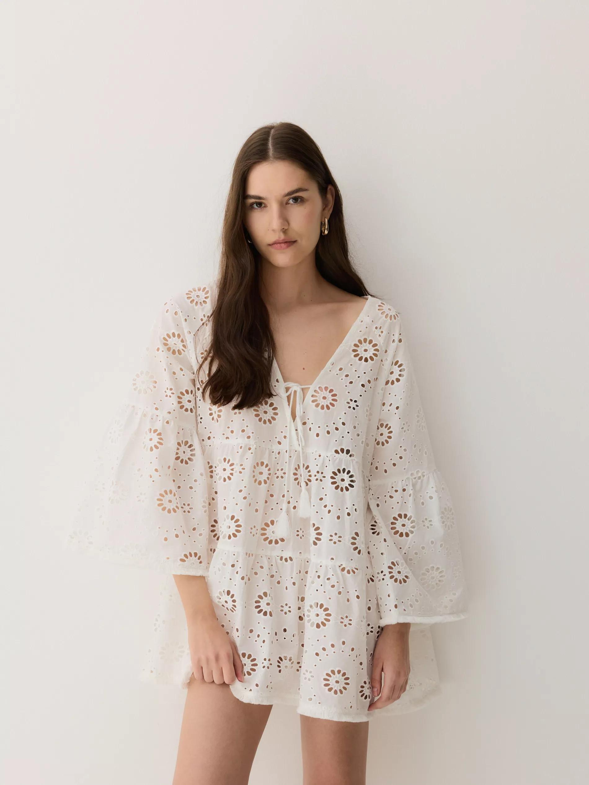 Cream Openwork Beach Dress, , large image number 3