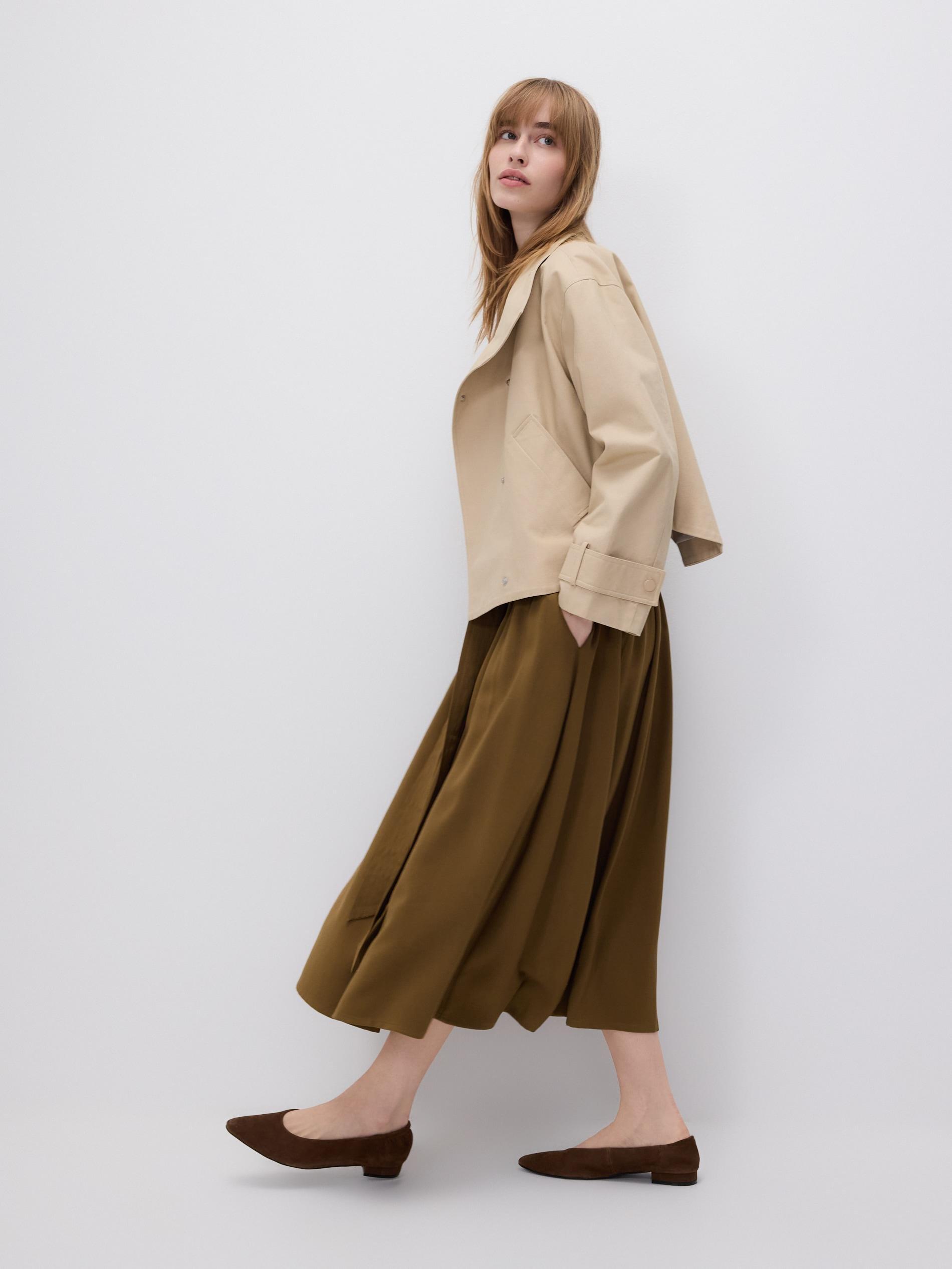 Green Viscose Blend Skirt, Khaki, large image number 0