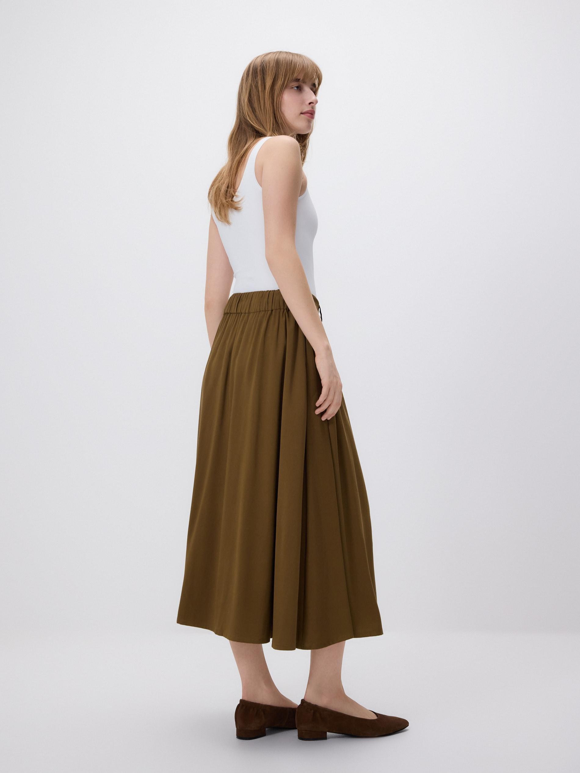 Green Viscose Blend Skirt, Khaki, large image number 2