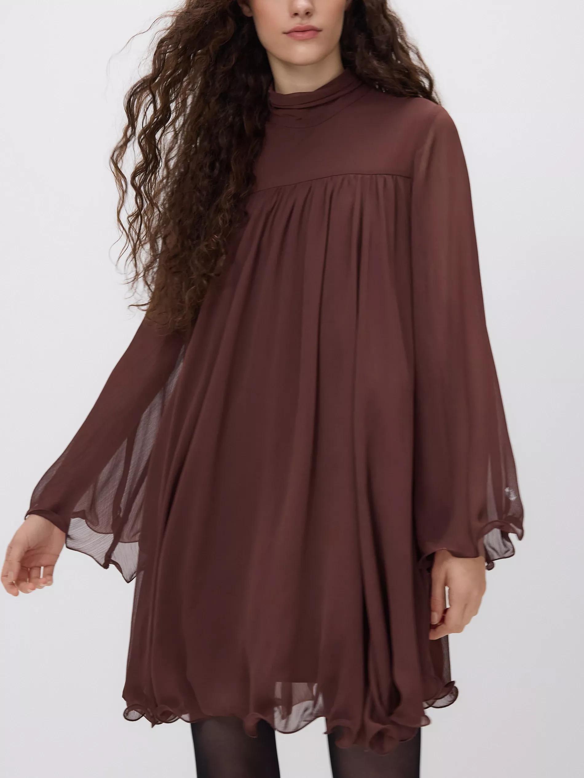 Brown Chiffon Mini Dress, Brown, large image number 1