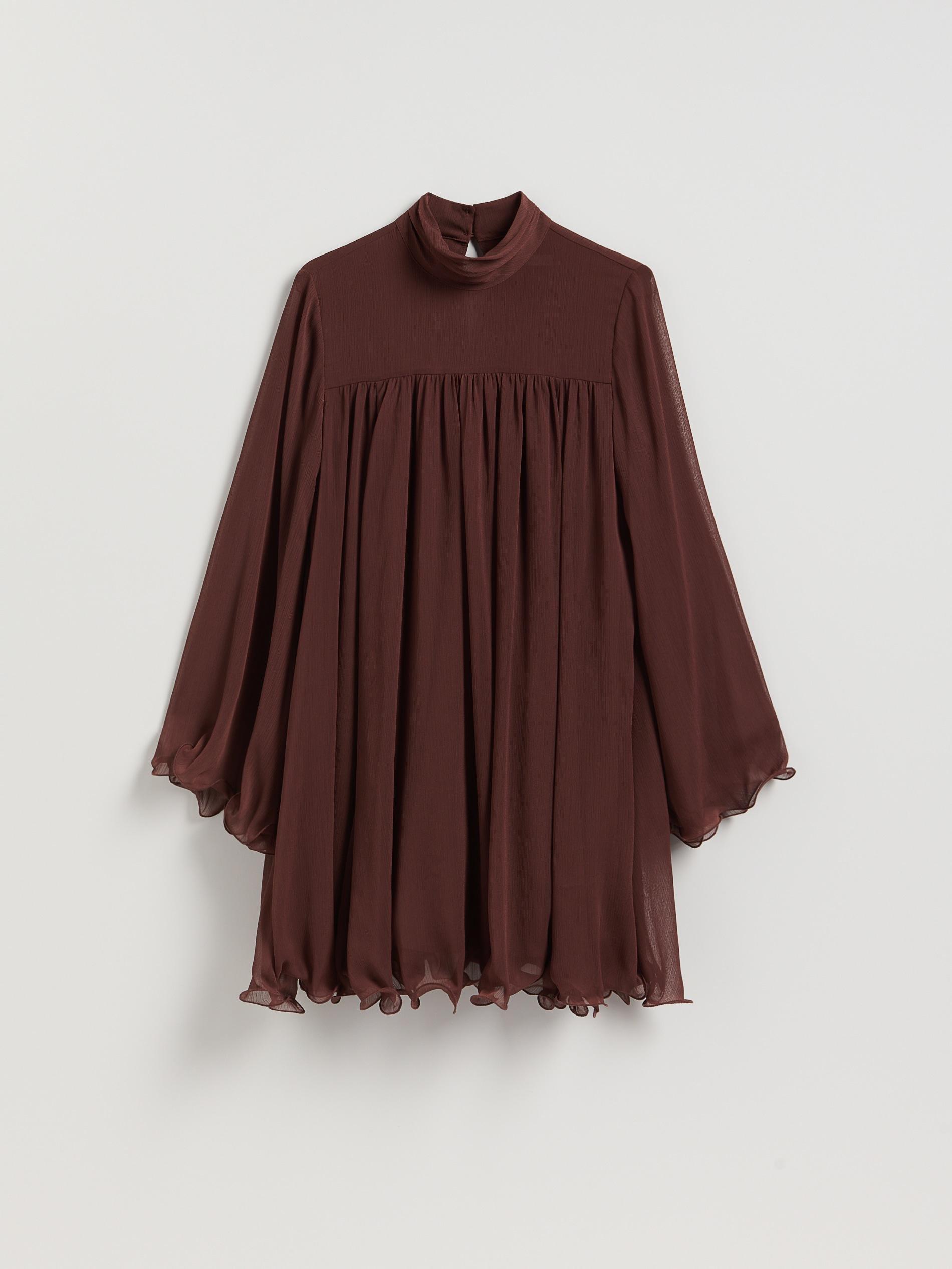 Brown Chiffon Mini Dress, Brown, large image number 4