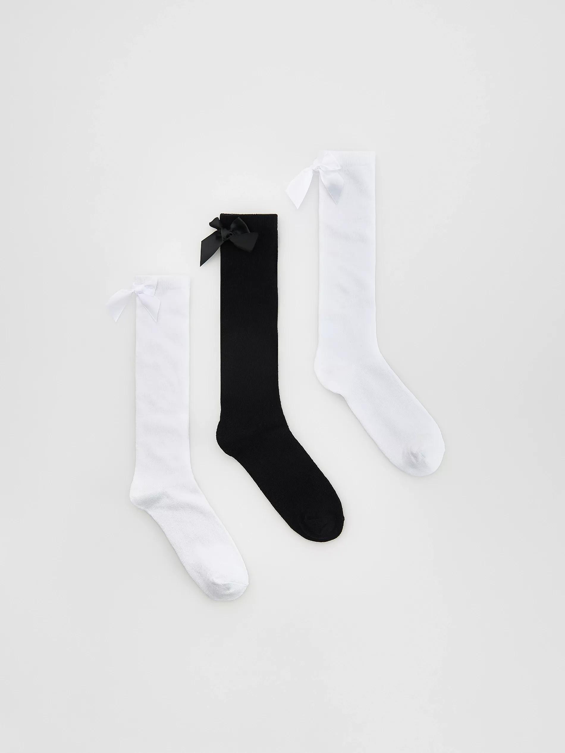 White Knee-High Socks With Bows 3 Pack, White, medium