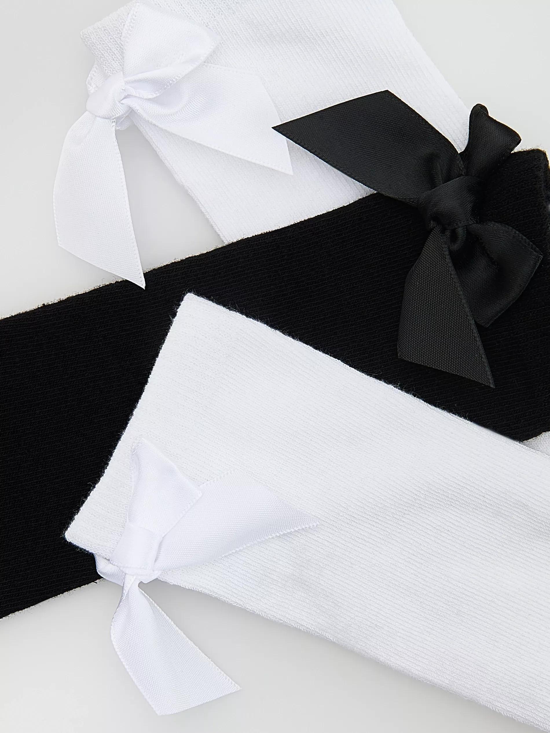 White Knee-High Socks With Bows 3 Pack, White, medium