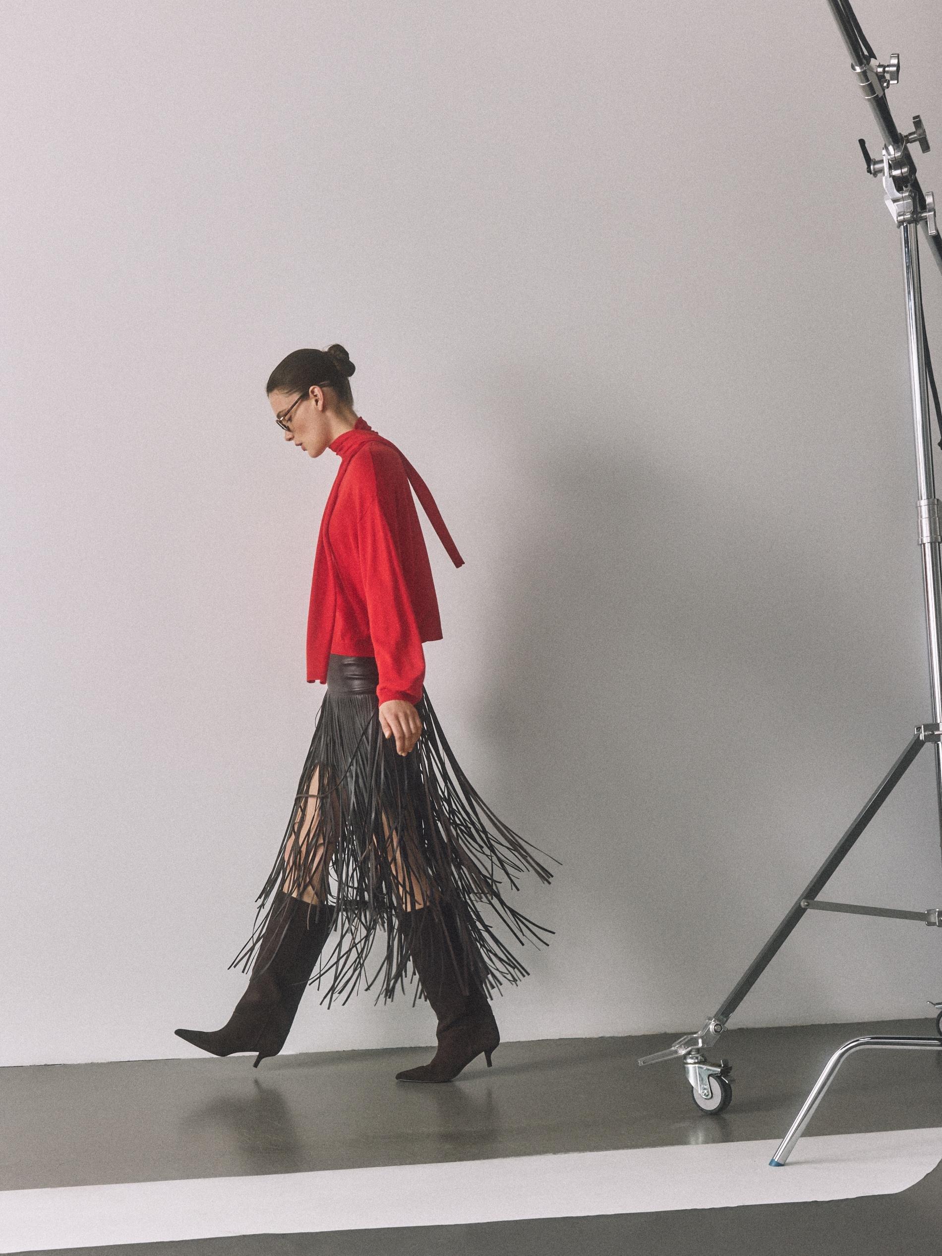 Brown Skirt With Fringes, Brown, large image number 1