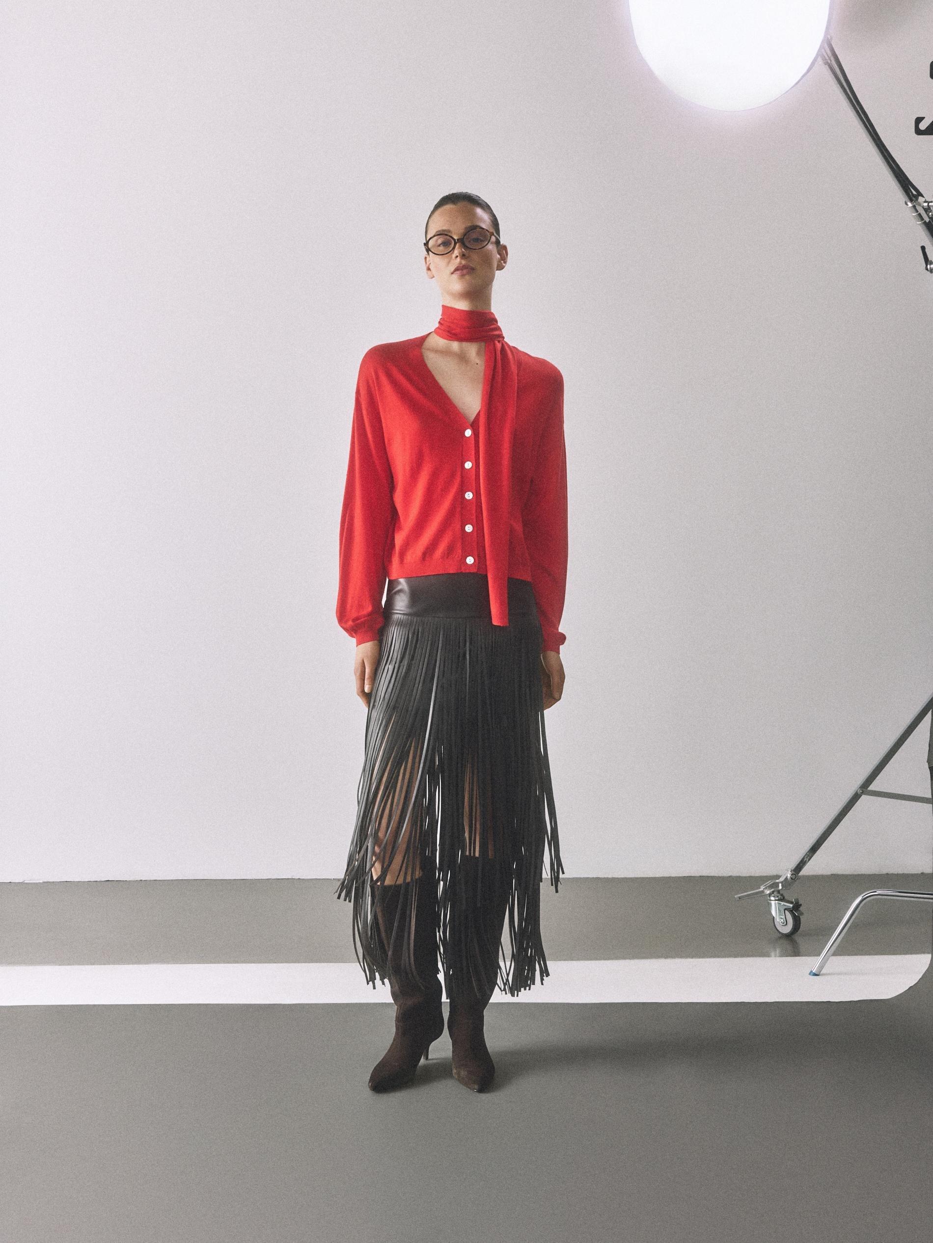 Brown Skirt With Fringes, Brown, large image number 2