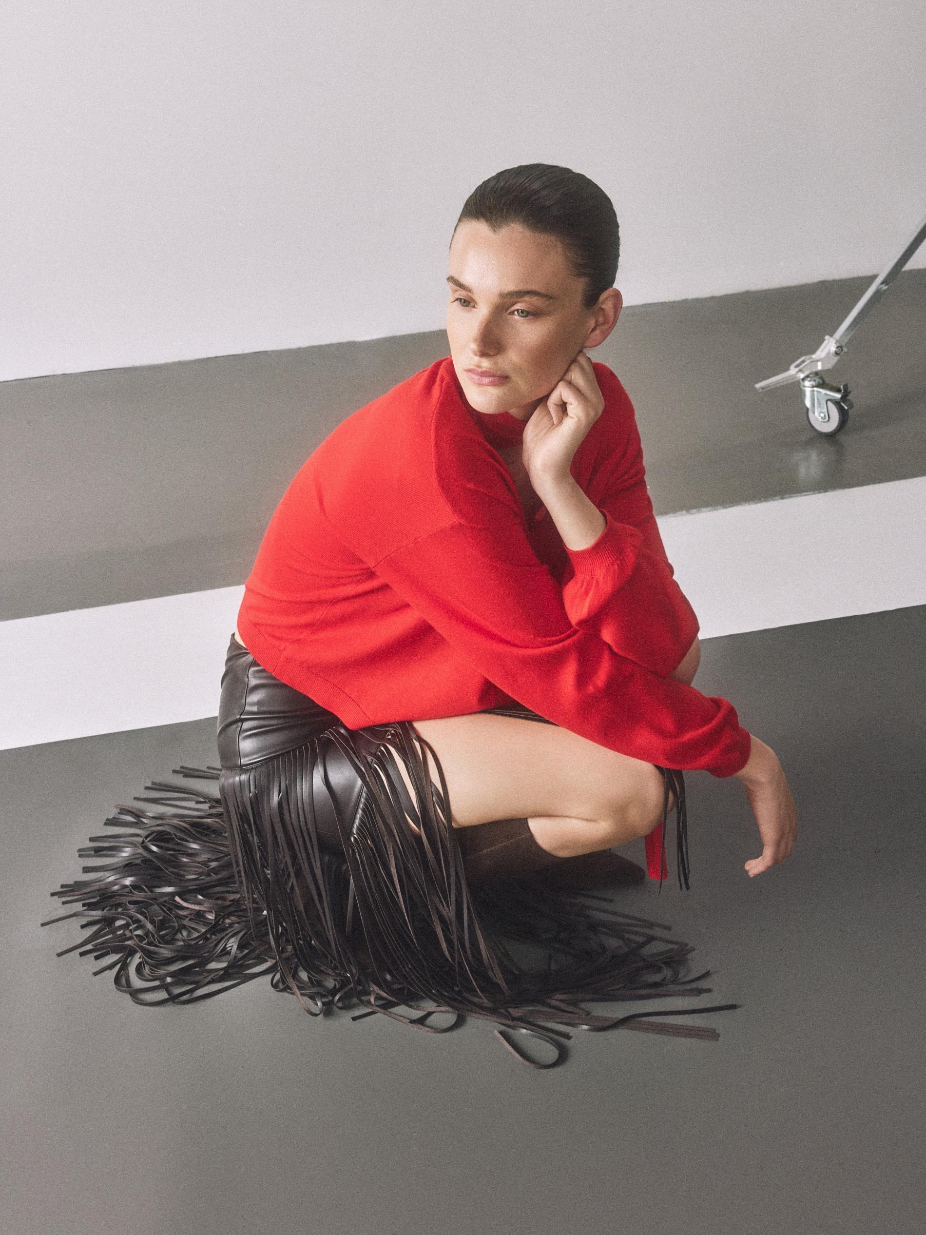 Brown Skirt With Fringes, Brown, large image number 3