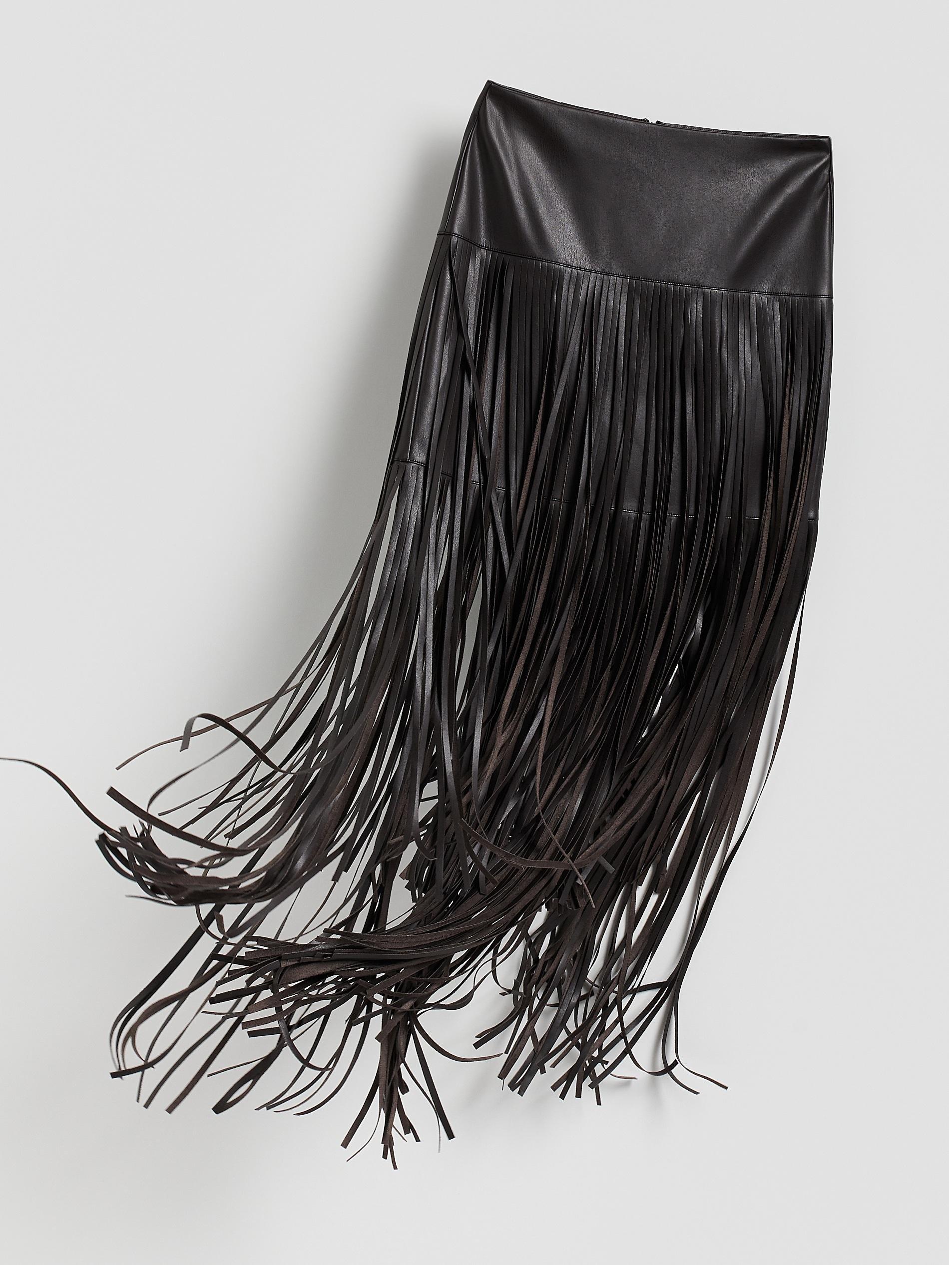 Brown Skirt With Fringes, Brown, large image number 4