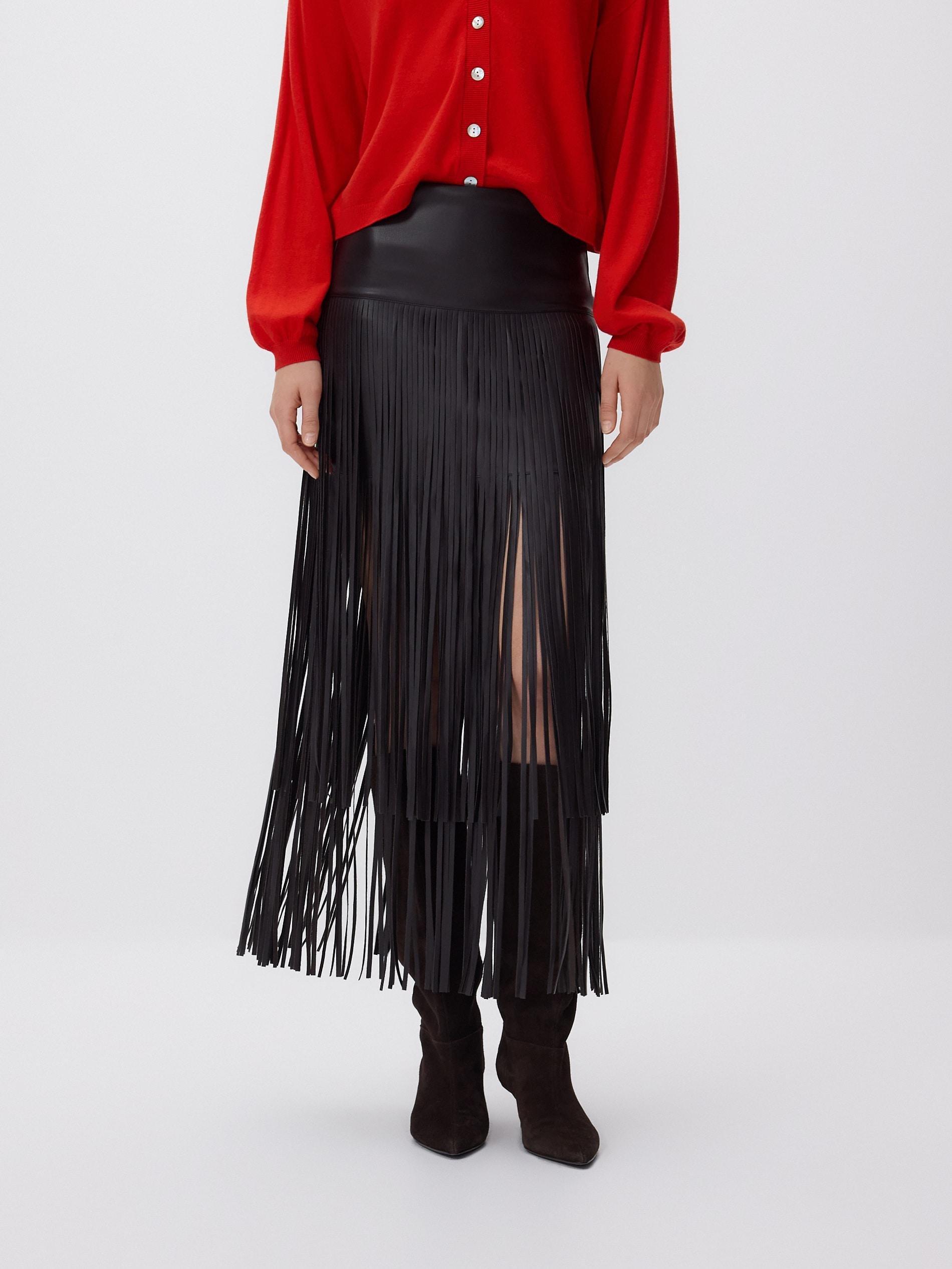 Brown Skirt With Fringes, Brown, large image number 6
