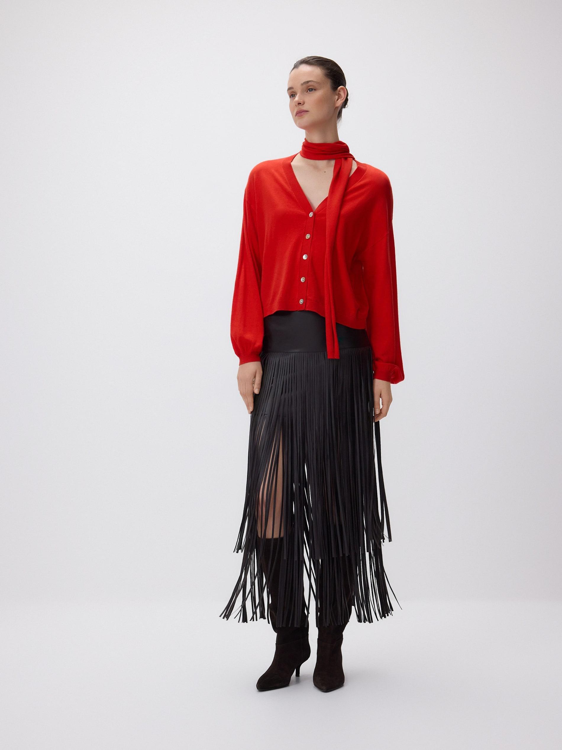 Brown Skirt With Fringes, Brown, large image number 7