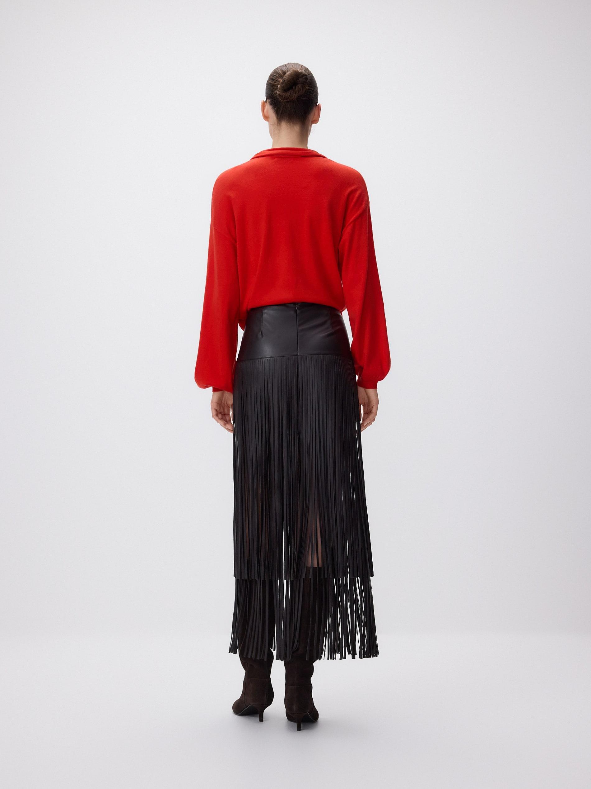 Brown Skirt With Fringes, Brown, large image number 8