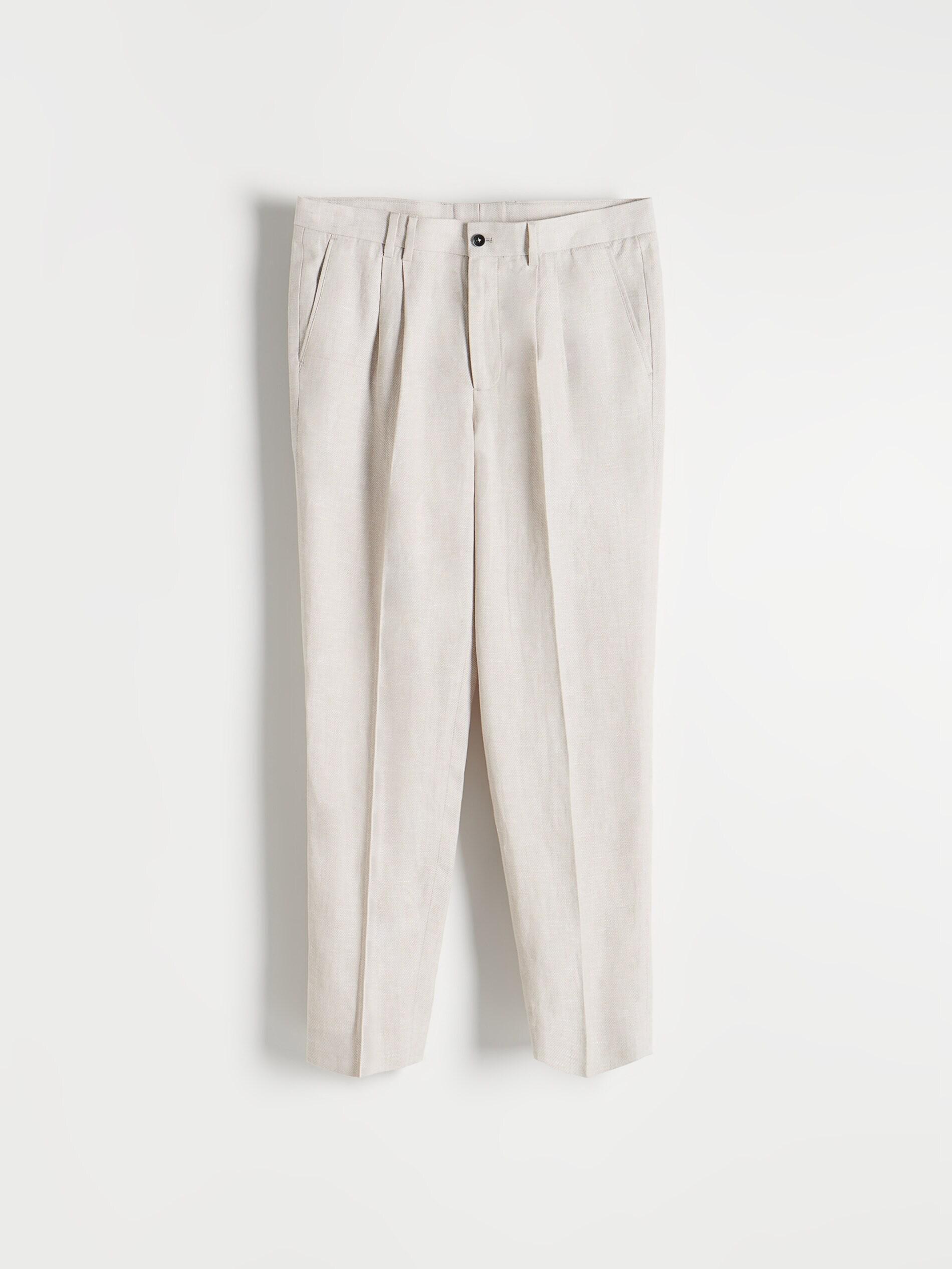 Reserved - Beige Linen Rich Carrot Trousers
