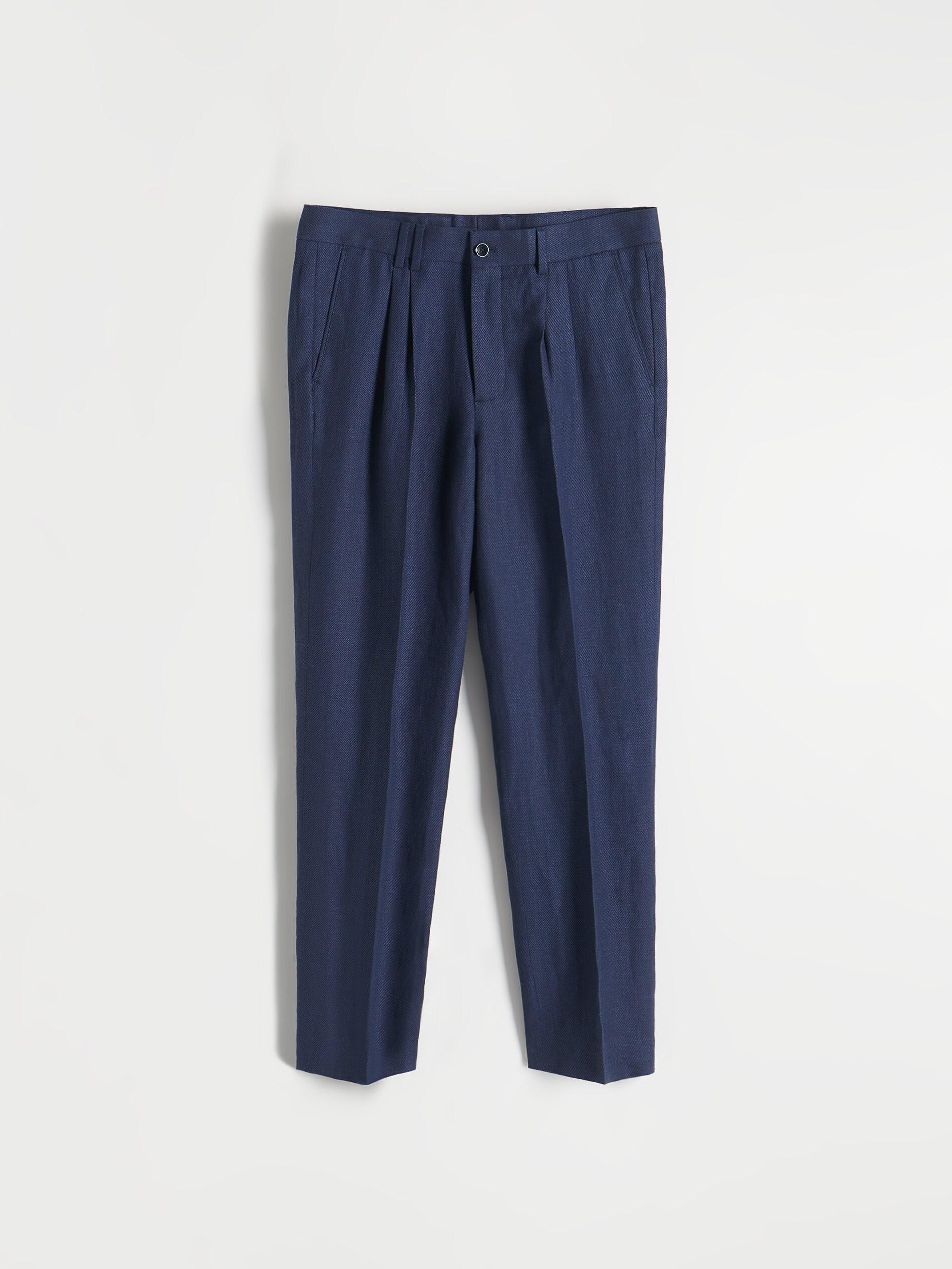 Reserved - Navy Linen Rich Carrot Trousers