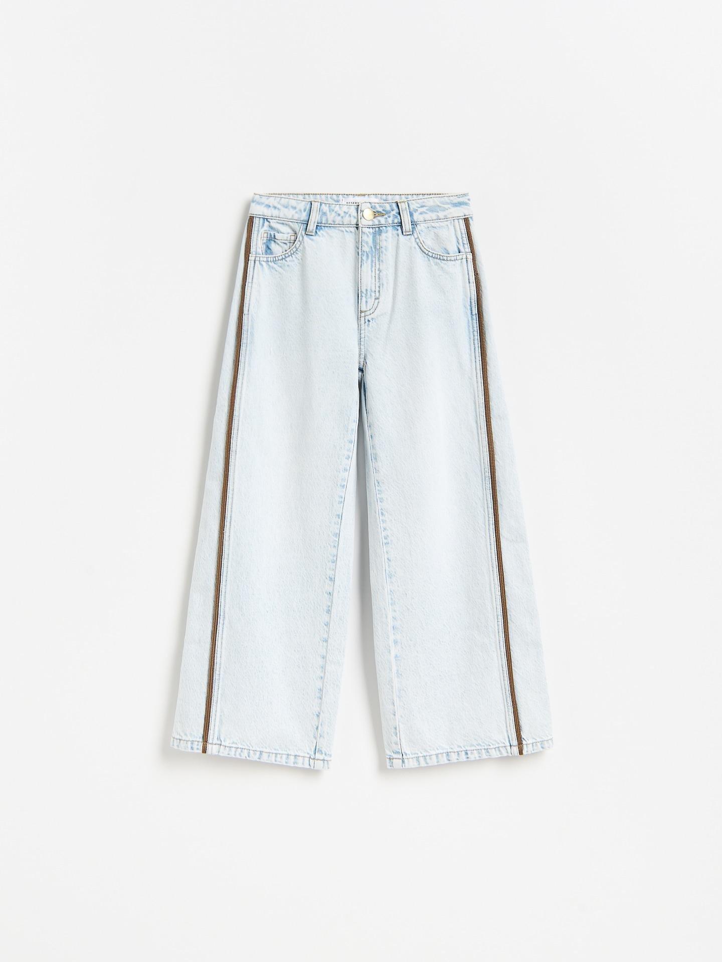 Blue Super Wide Leg Jeans With Side Stripes, Blue, medium