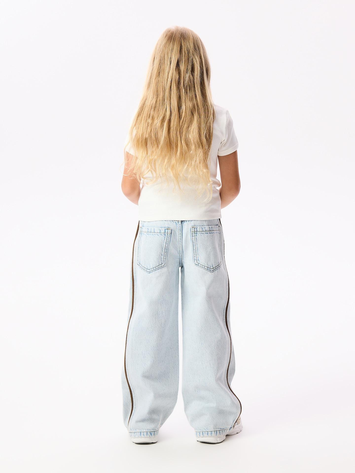 Blue Super Wide Leg Jeans With Side Stripes, Blue, large image number 5