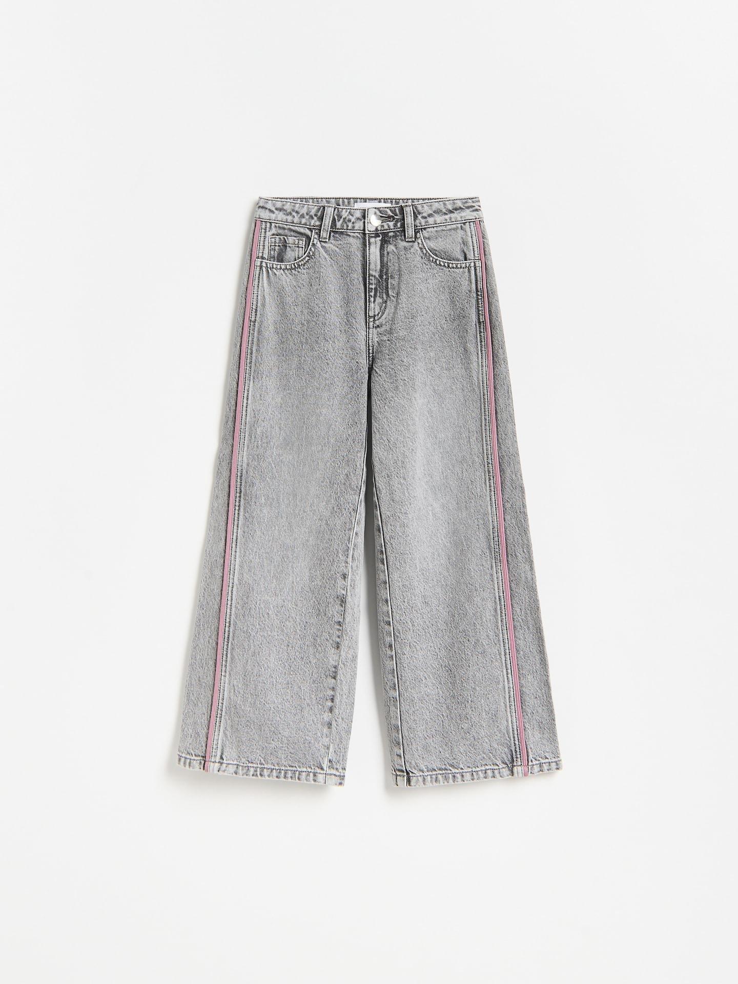 Grey Super Wide Leg Jeans With Side Stripes, Light grey, large image number 0