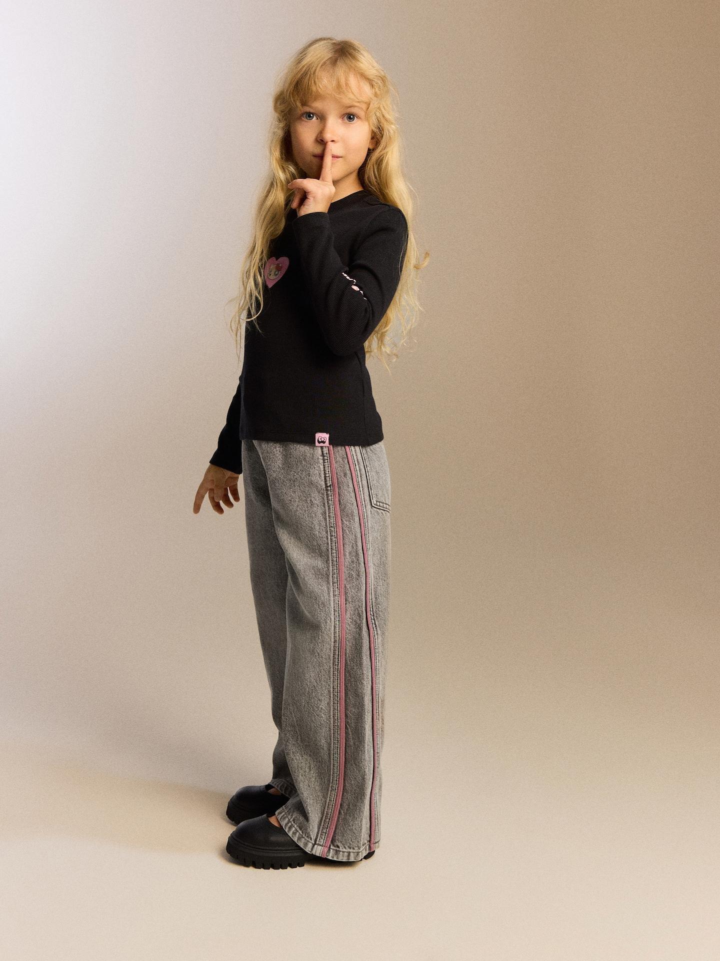 Grey Super Wide Leg Jeans With Side Stripes, Light grey, large image number 3