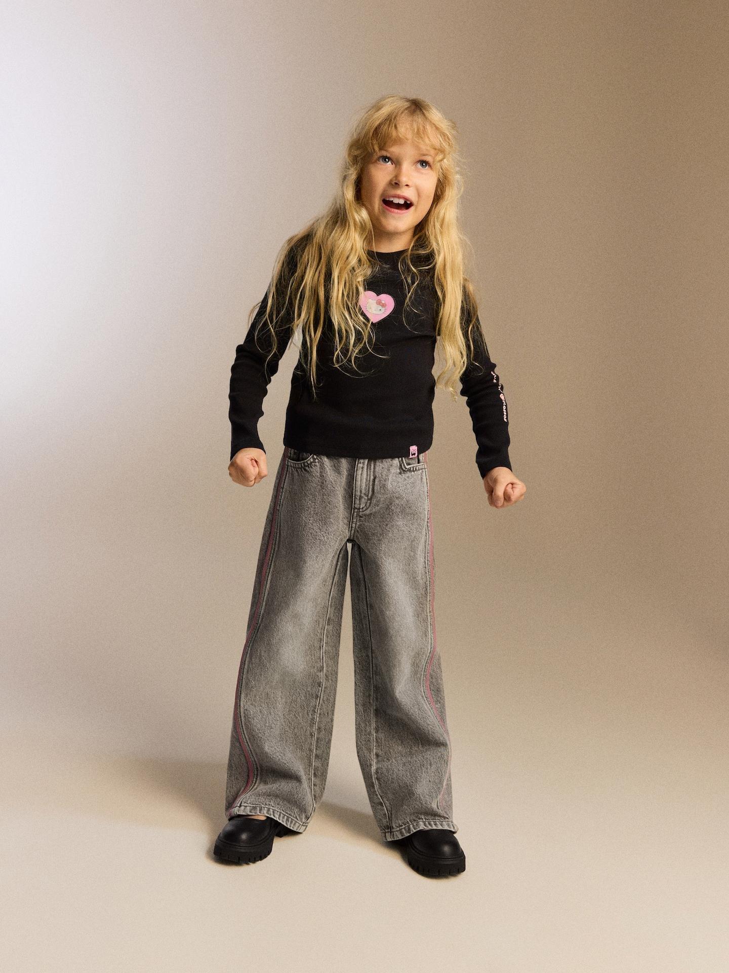 Grey Super Wide Leg Jeans With Side Stripes, Light grey, large image number 4