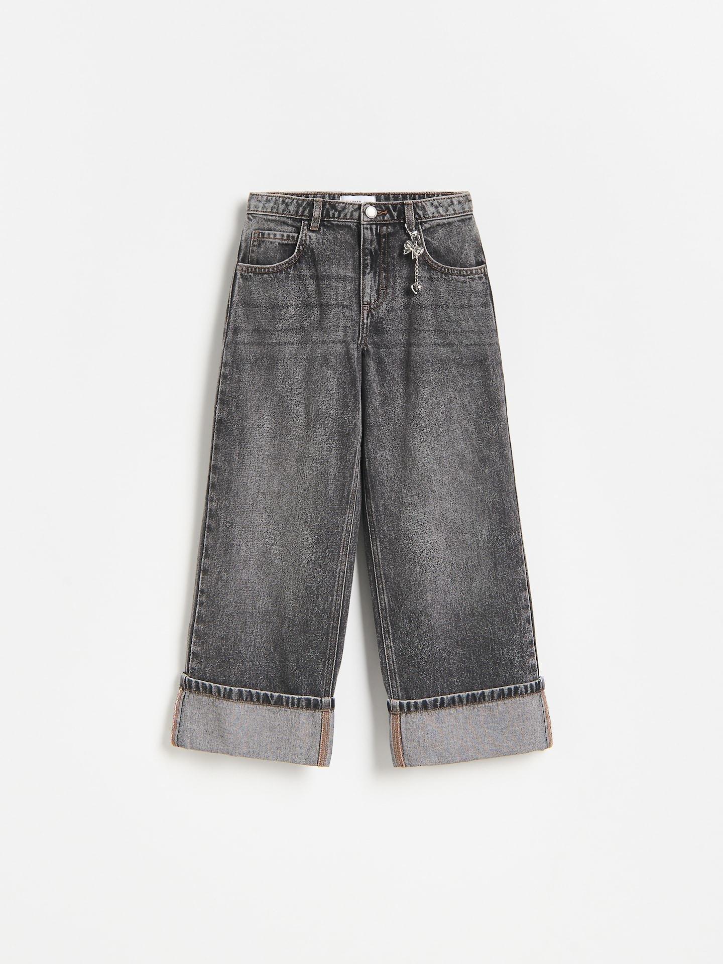 Black Super Wide Leg Jeans With Keychain, Black, medium