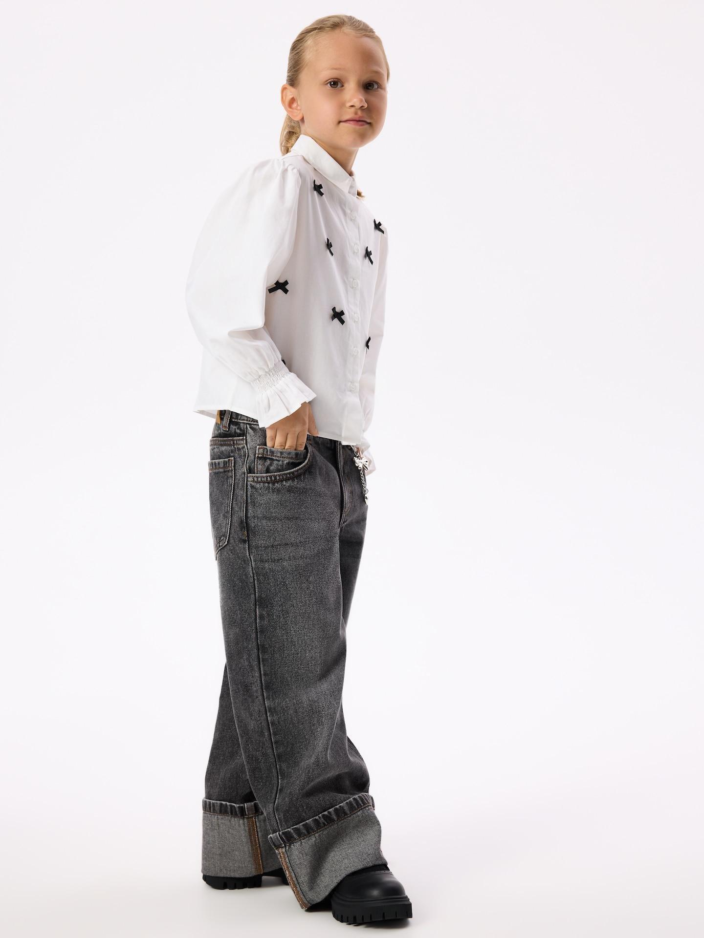 Black Super Wide Leg Jeans With Keychain, Black, medium