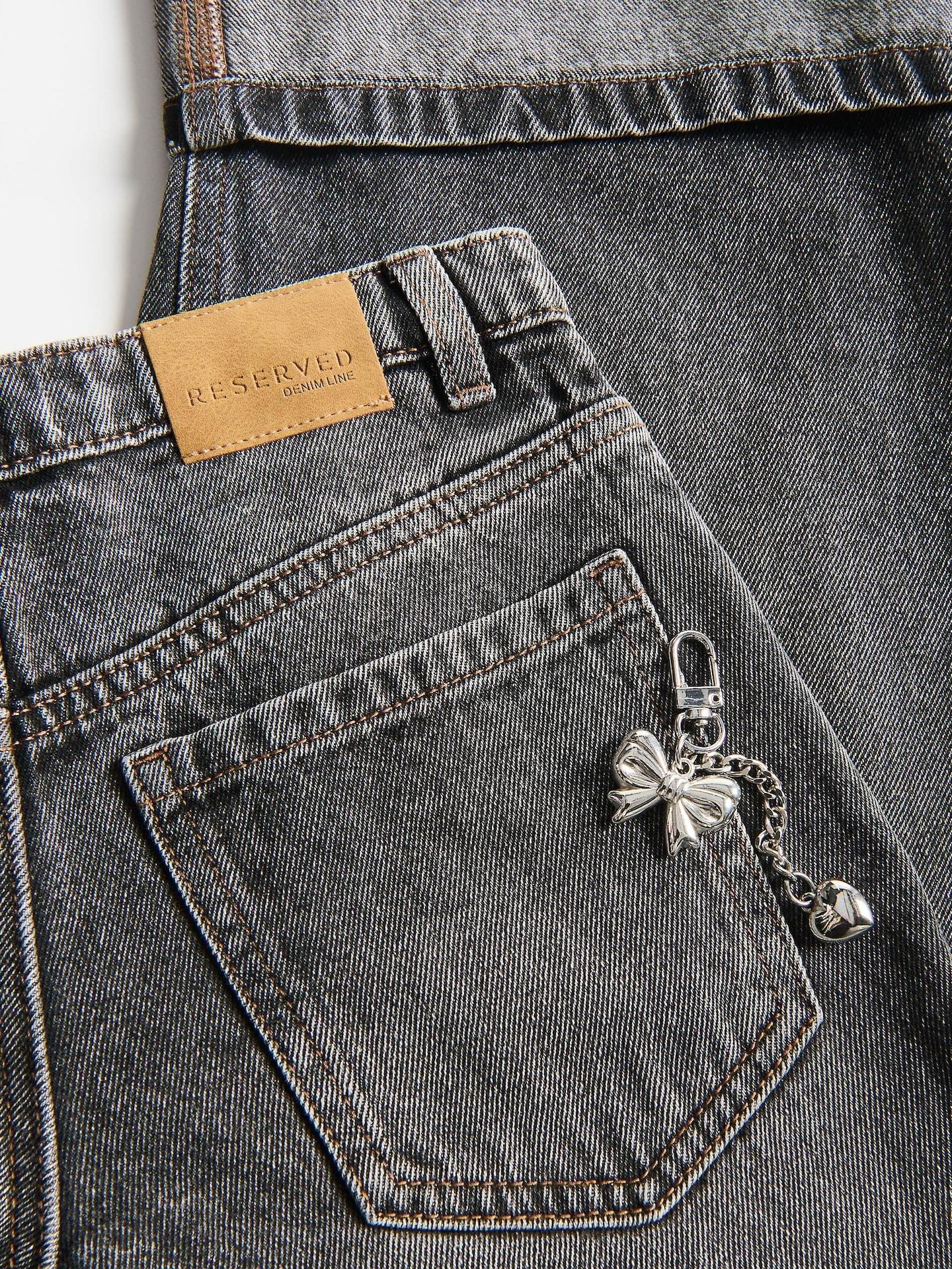 Black Super Wide Leg Jeans With Keychain, Black, large image number 7
