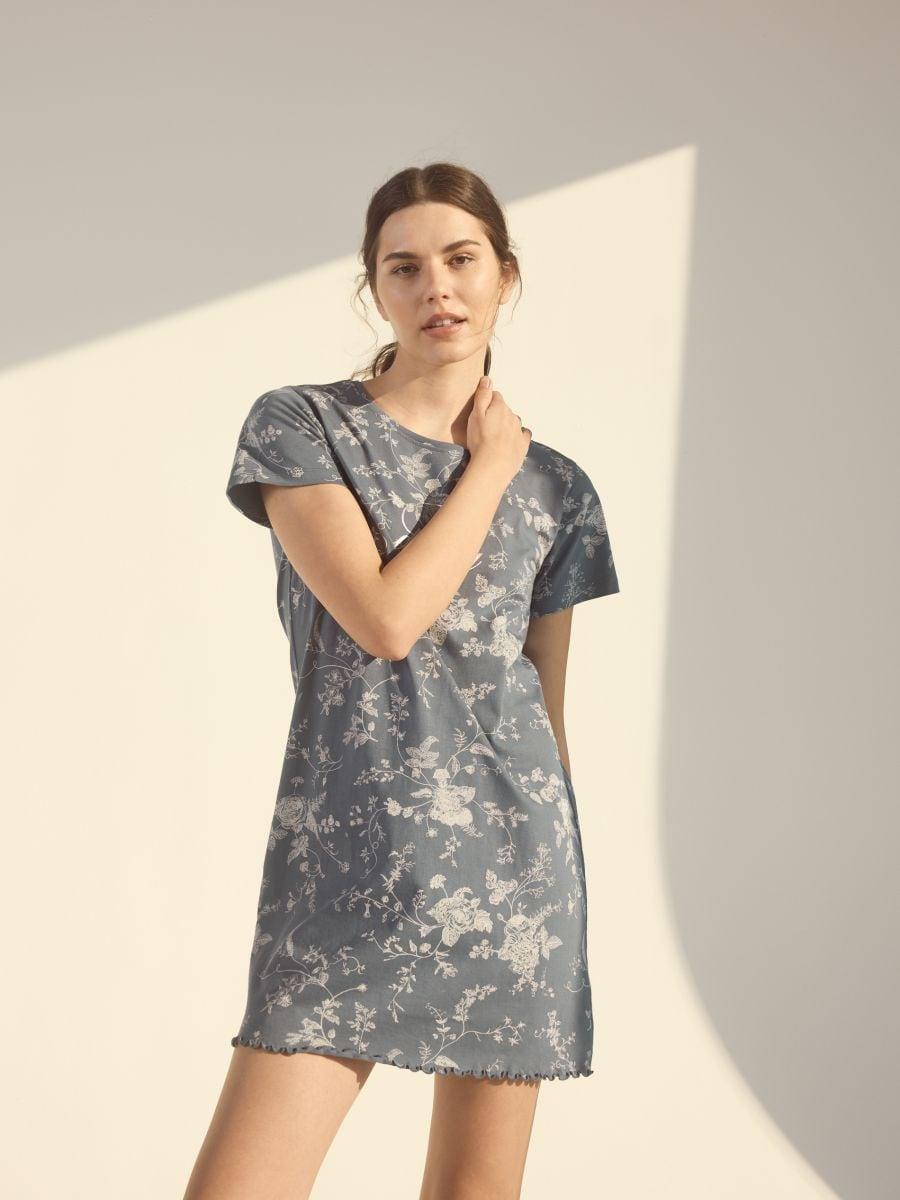 Grey Printed Nightdress, , medium