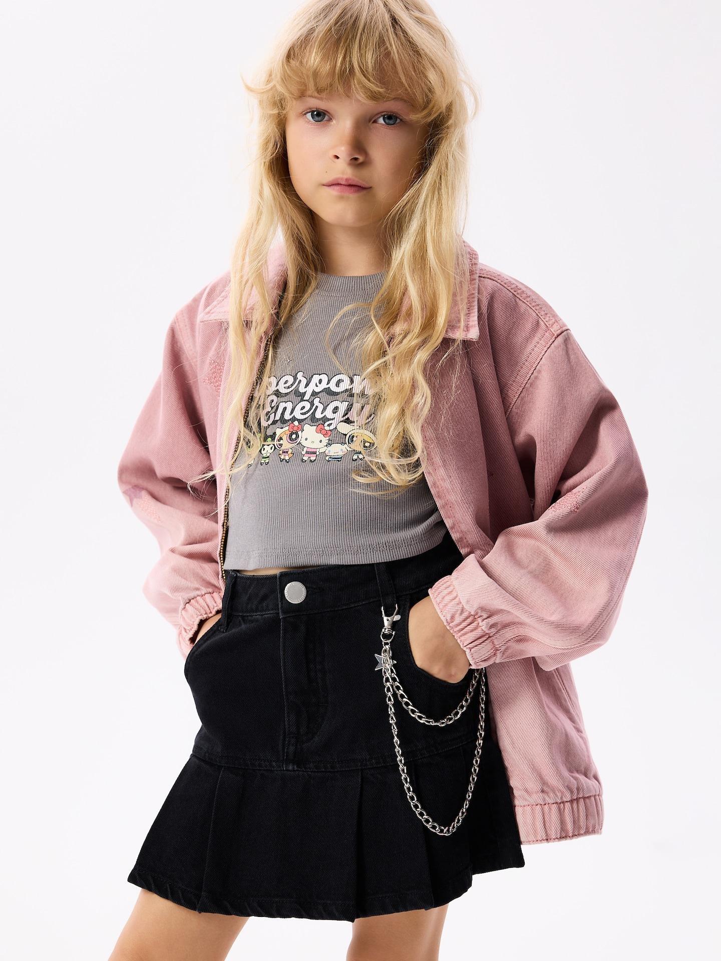 Black Denim Skirt With Chain, Black, medium