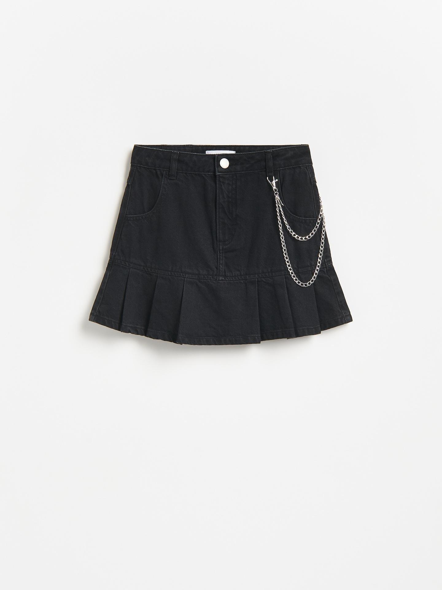 Black Denim Skirt With Chain, Black, medium