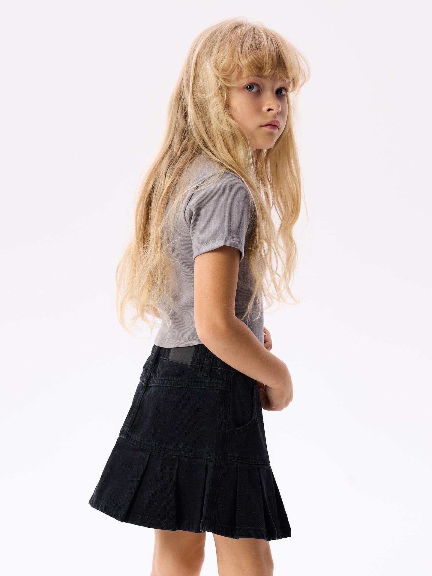 Black Denim Skirt With Chain, Black, medium