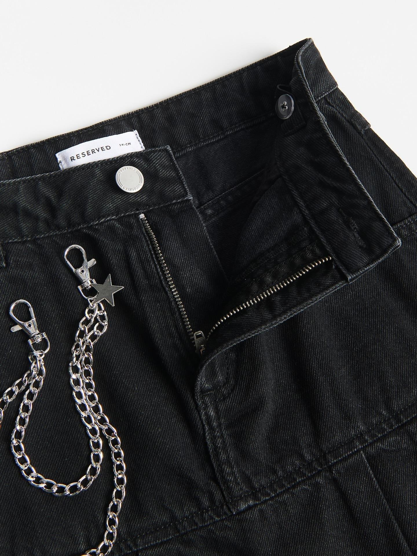 Black Denim Skirt With Chain, Black, large image number 4
