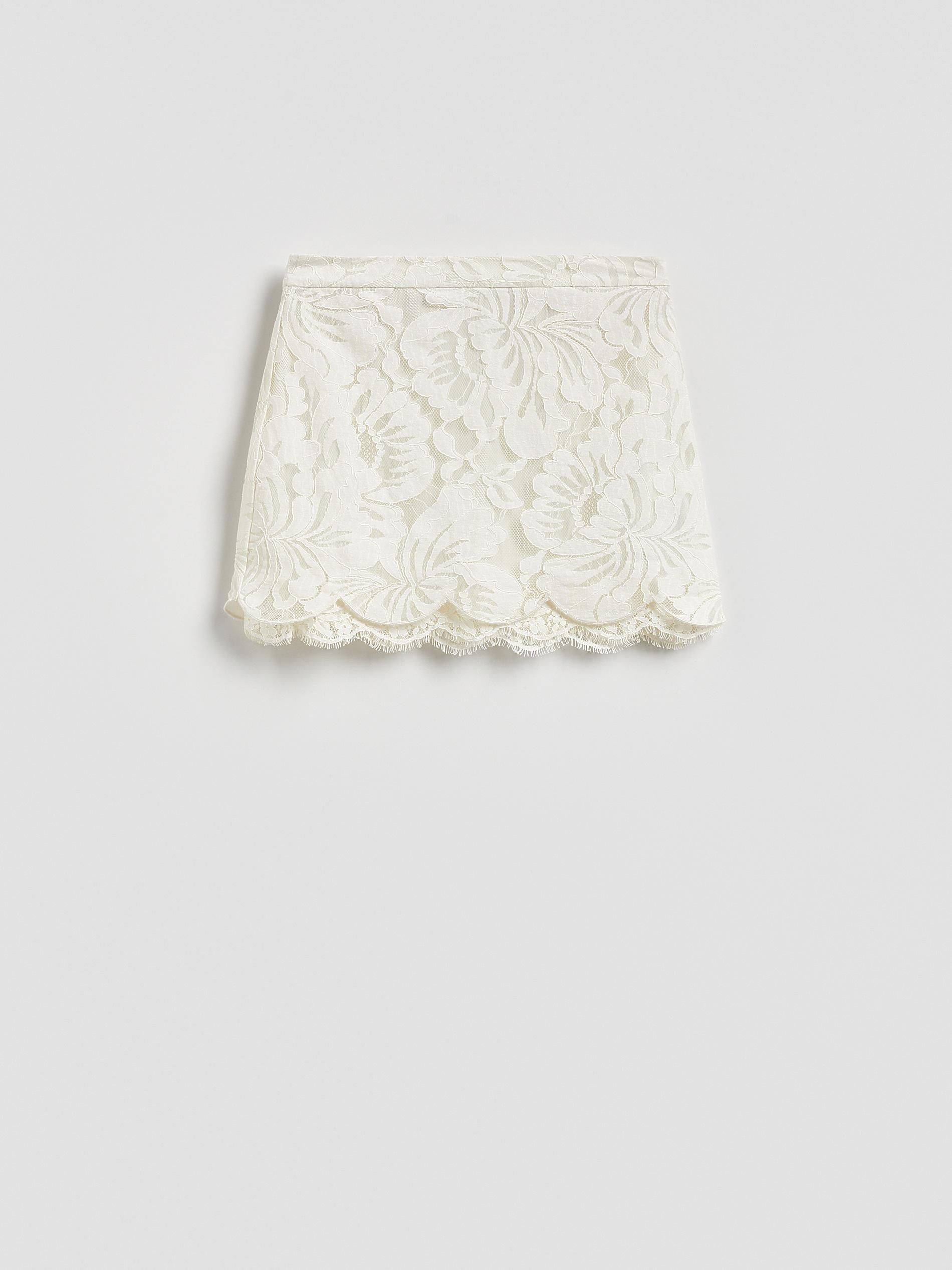 Cream Lace Mini Skirt, Ivory, large image number 3