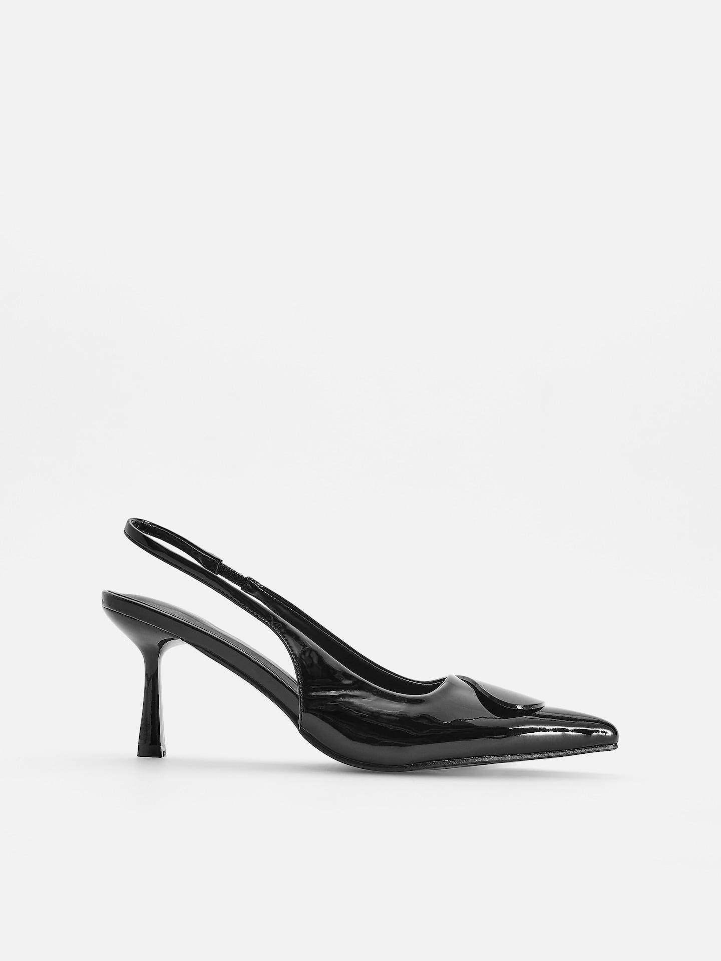 Black High Shine Pumps With Detail, Black, medium