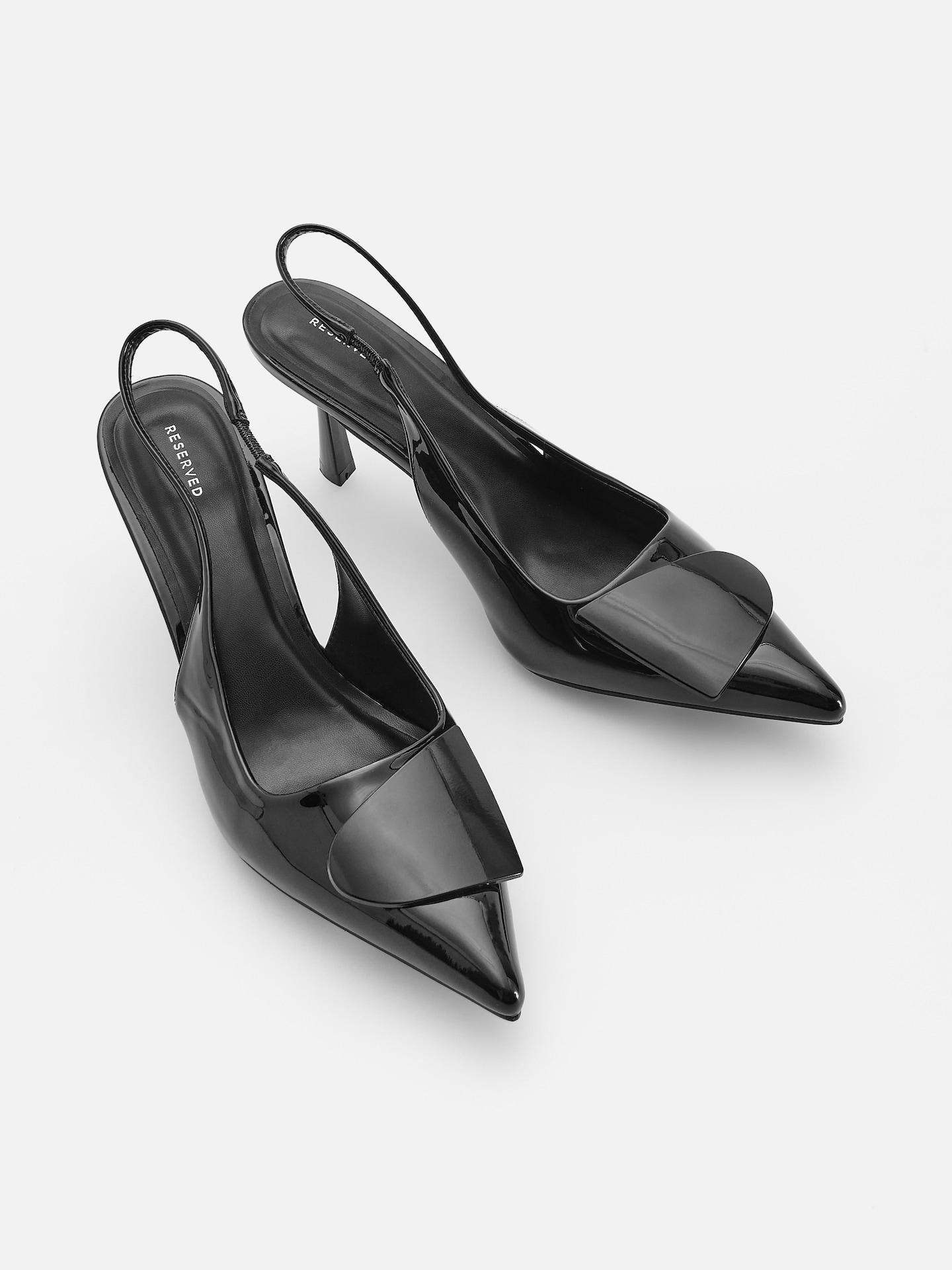 Black High Shine Pumps With Detail, Black, large image number 3