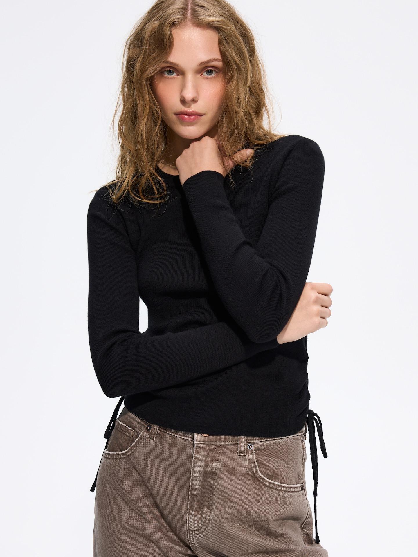 Black Sweater With Ties, Black, medium